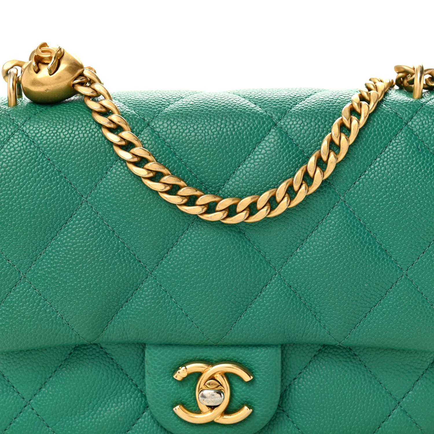 Caviar Quilted Sweetheart Flap Green - Image 8