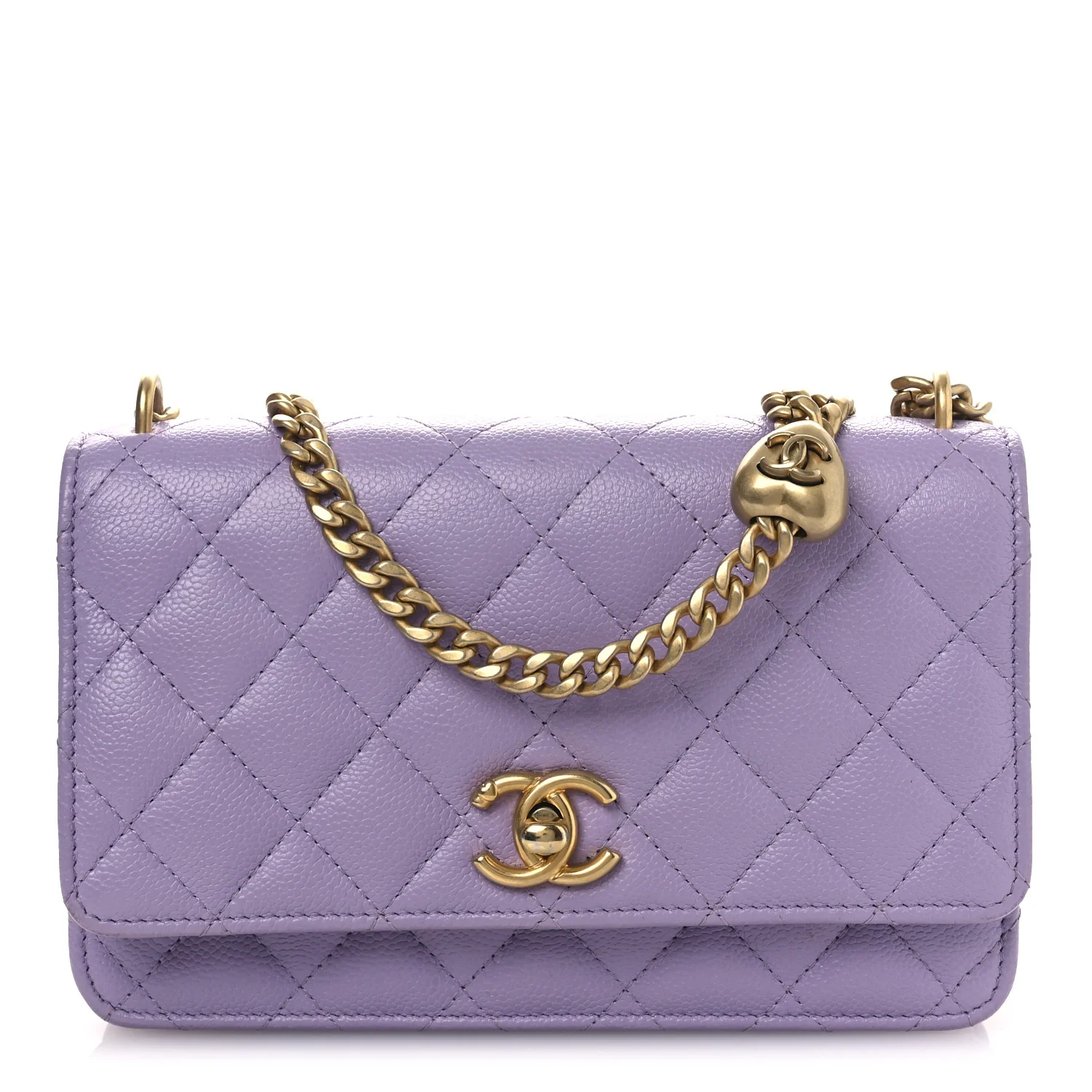 Caviar Quilted Sweetheart Wallet On Chain WOC Light Purple