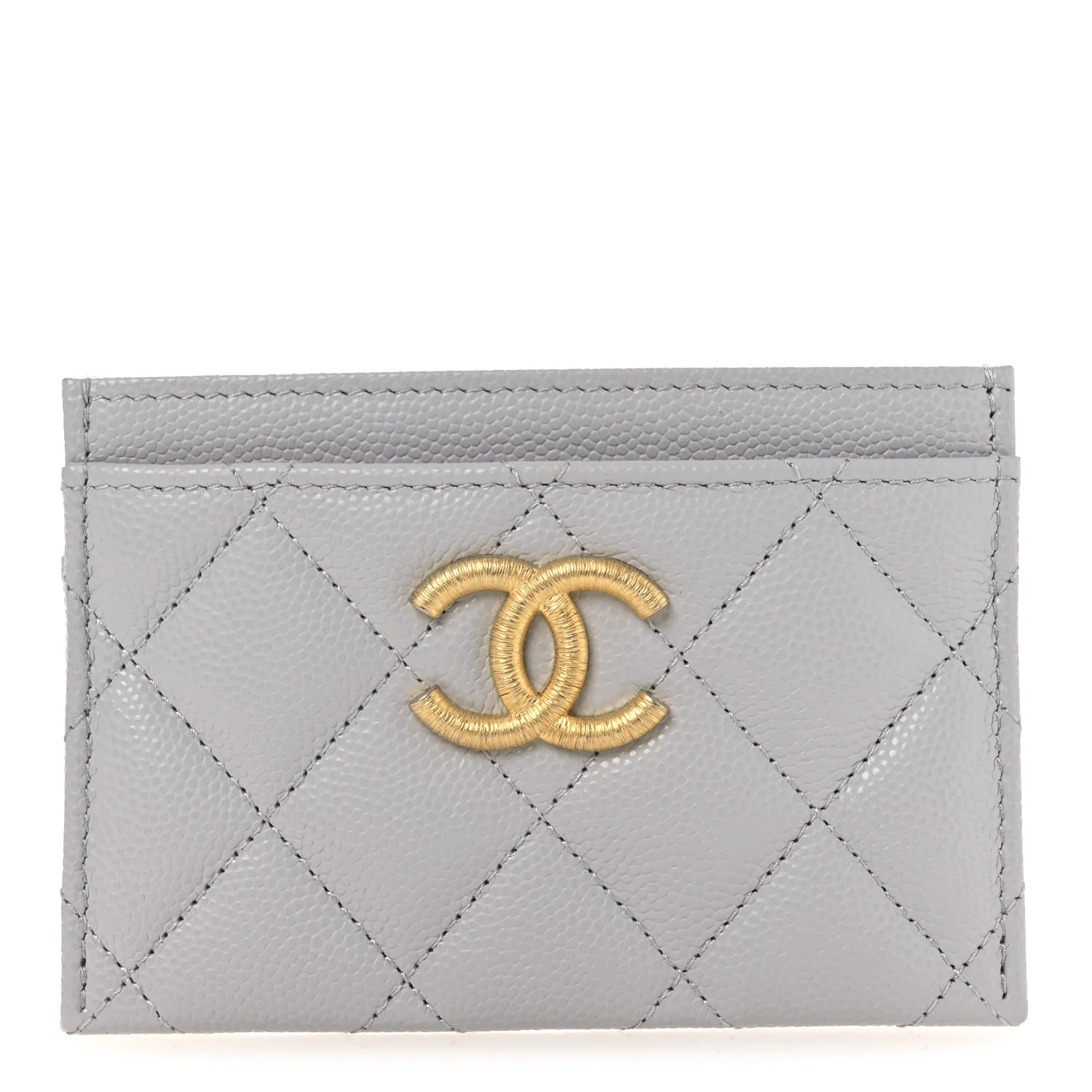 Caviar Quilted Textured CC Card Holder Grey