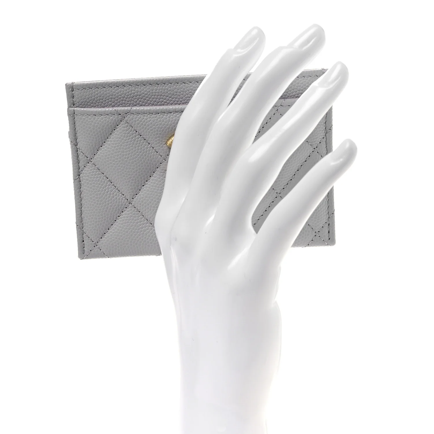 Caviar Quilted Textured CC Card Holder Grey - Image 2