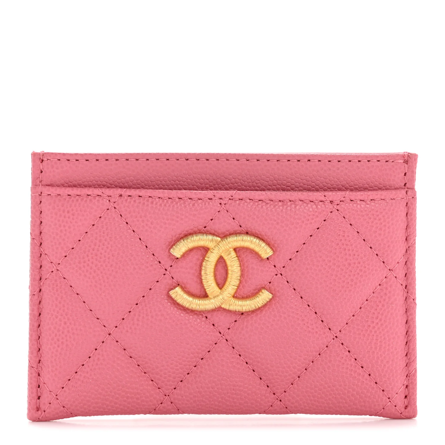Caviar Quilted Textured CC Card Holder Pink - Image 2