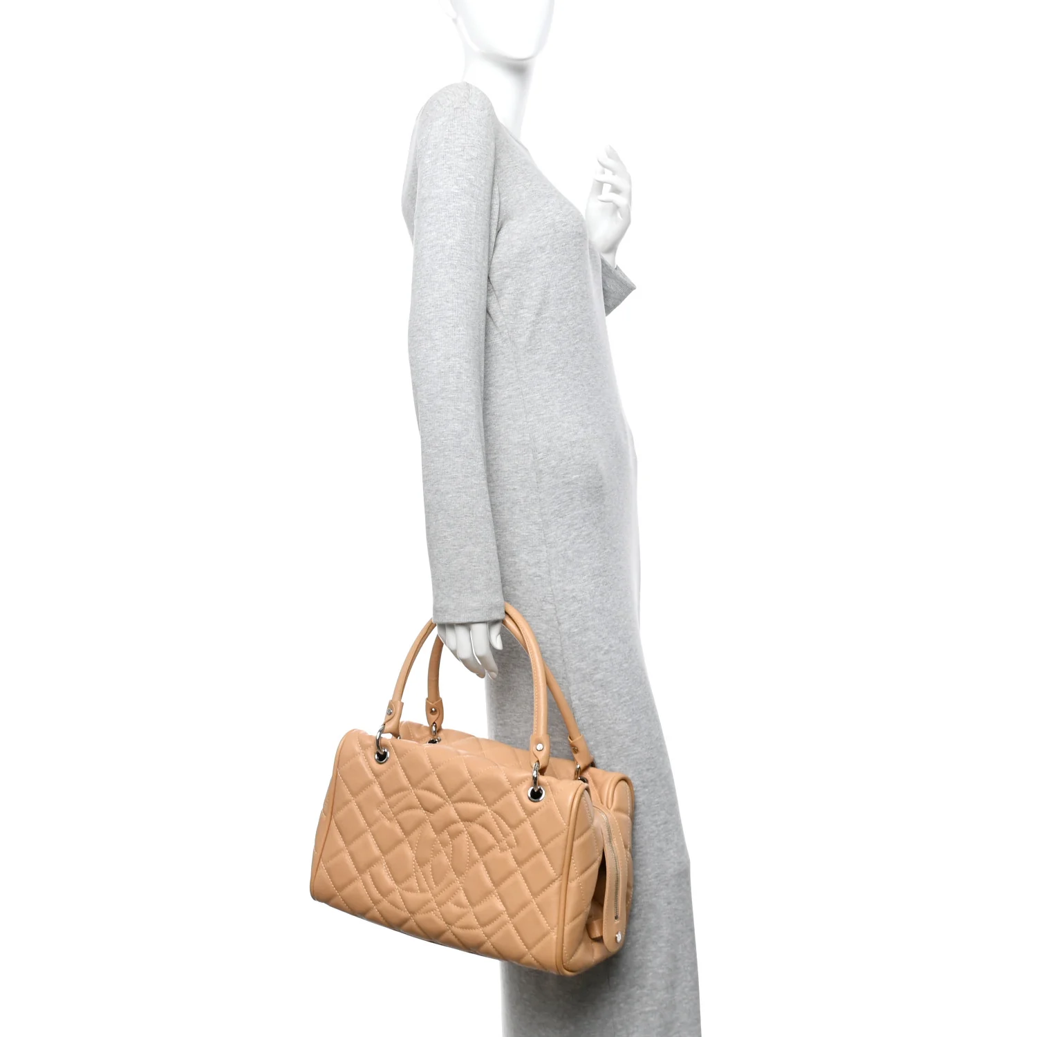 Caviar Quilted Timeless Bowler Beige - Image 2