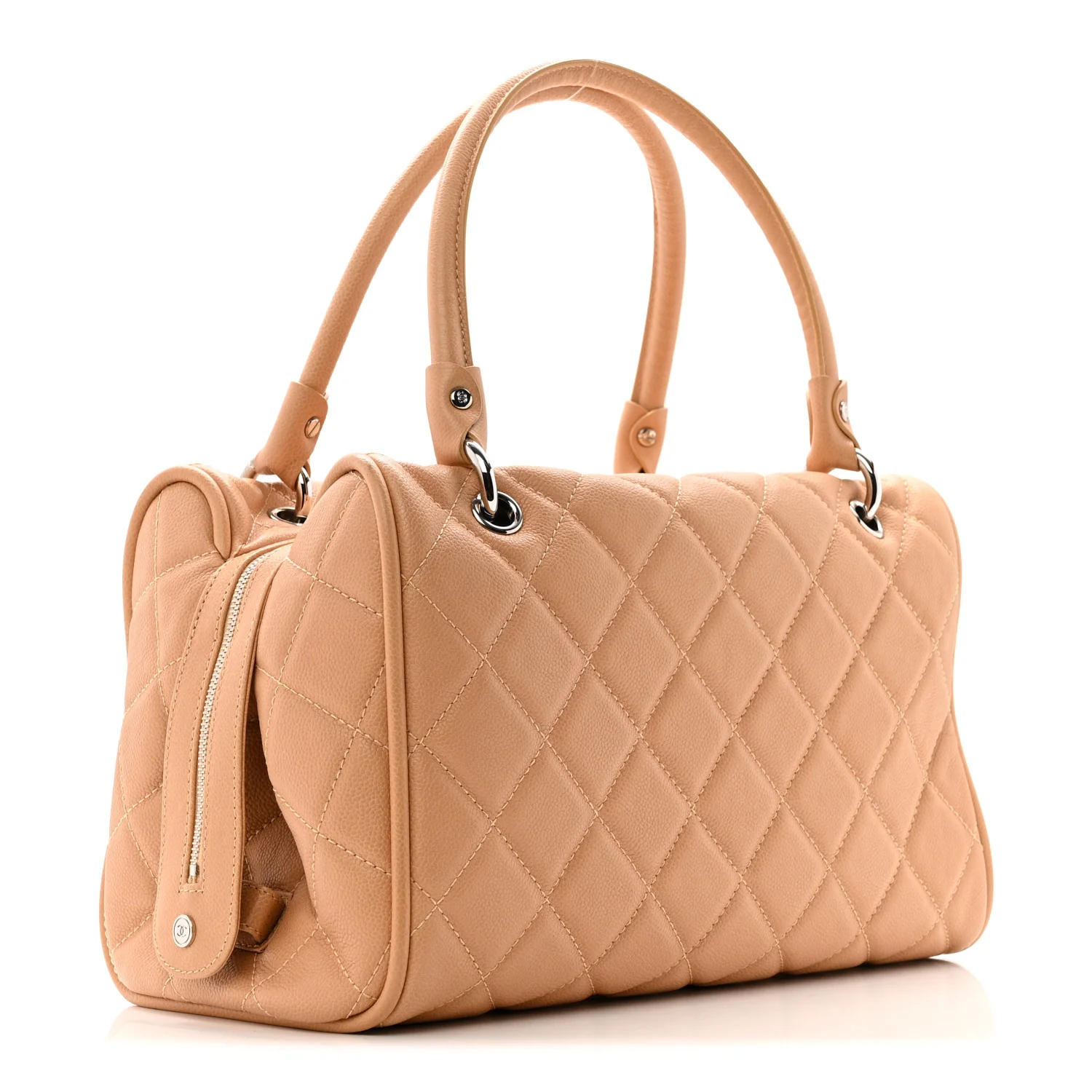 Caviar Quilted Timeless Bowler Beige - Image 3