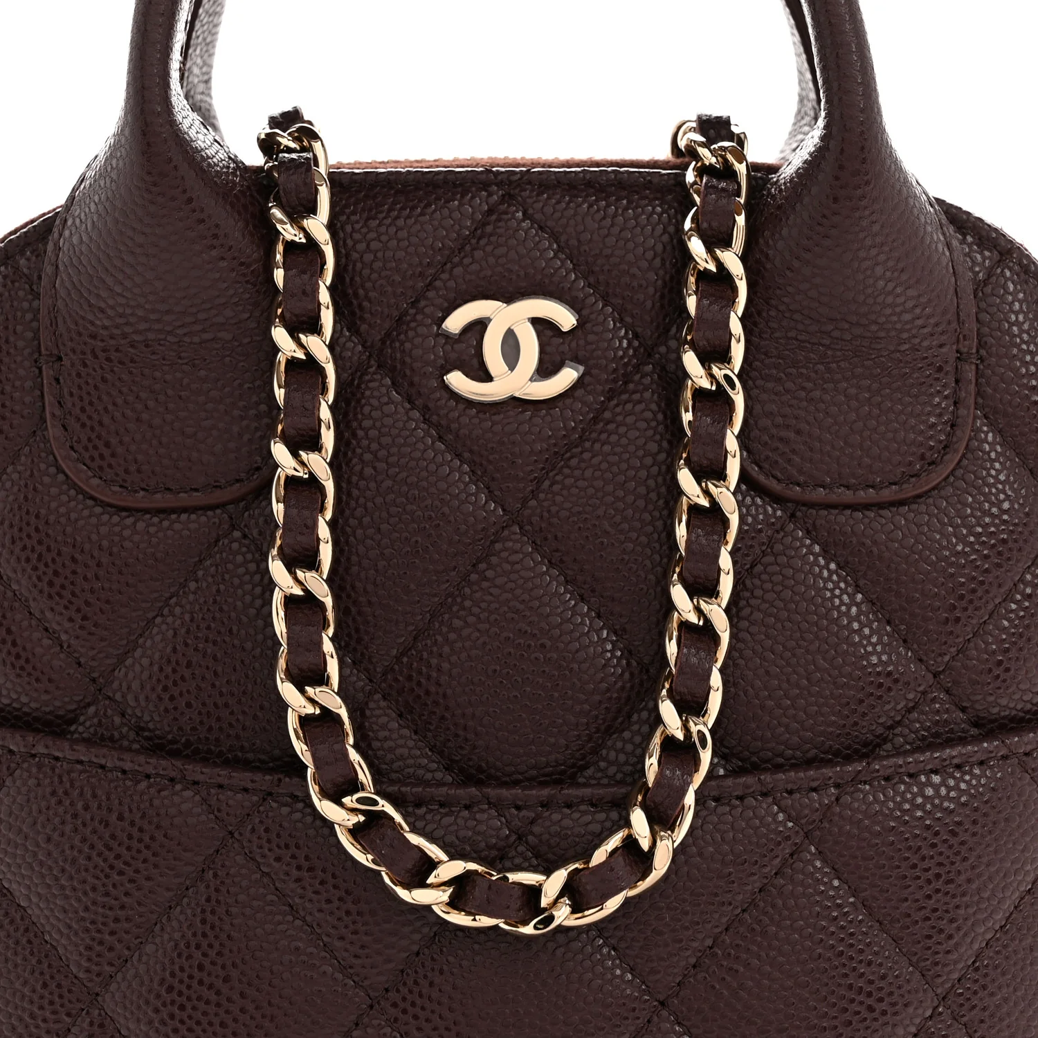 Caviar Quilted Top Handle Clutch With Chain Dark Brown - Image 8