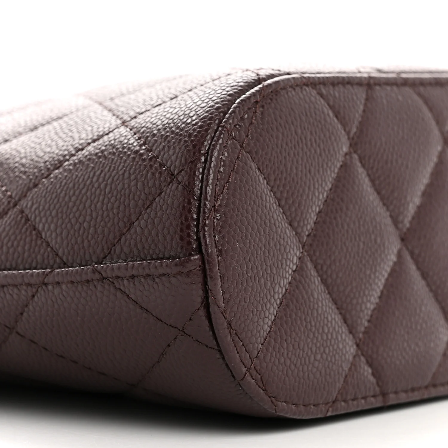 Caviar Quilted Top Handle Clutch With Chain Dark Brown - Image 9