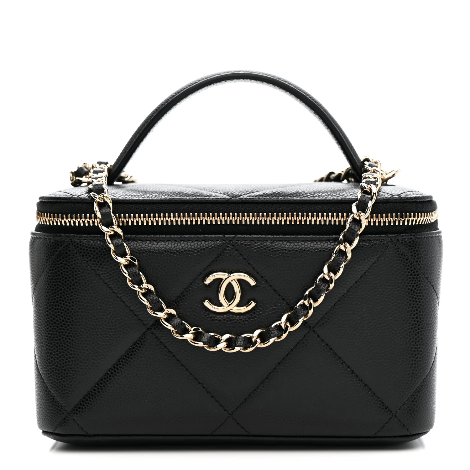 Caviar Quilted Top Handle Long Vanity Black
