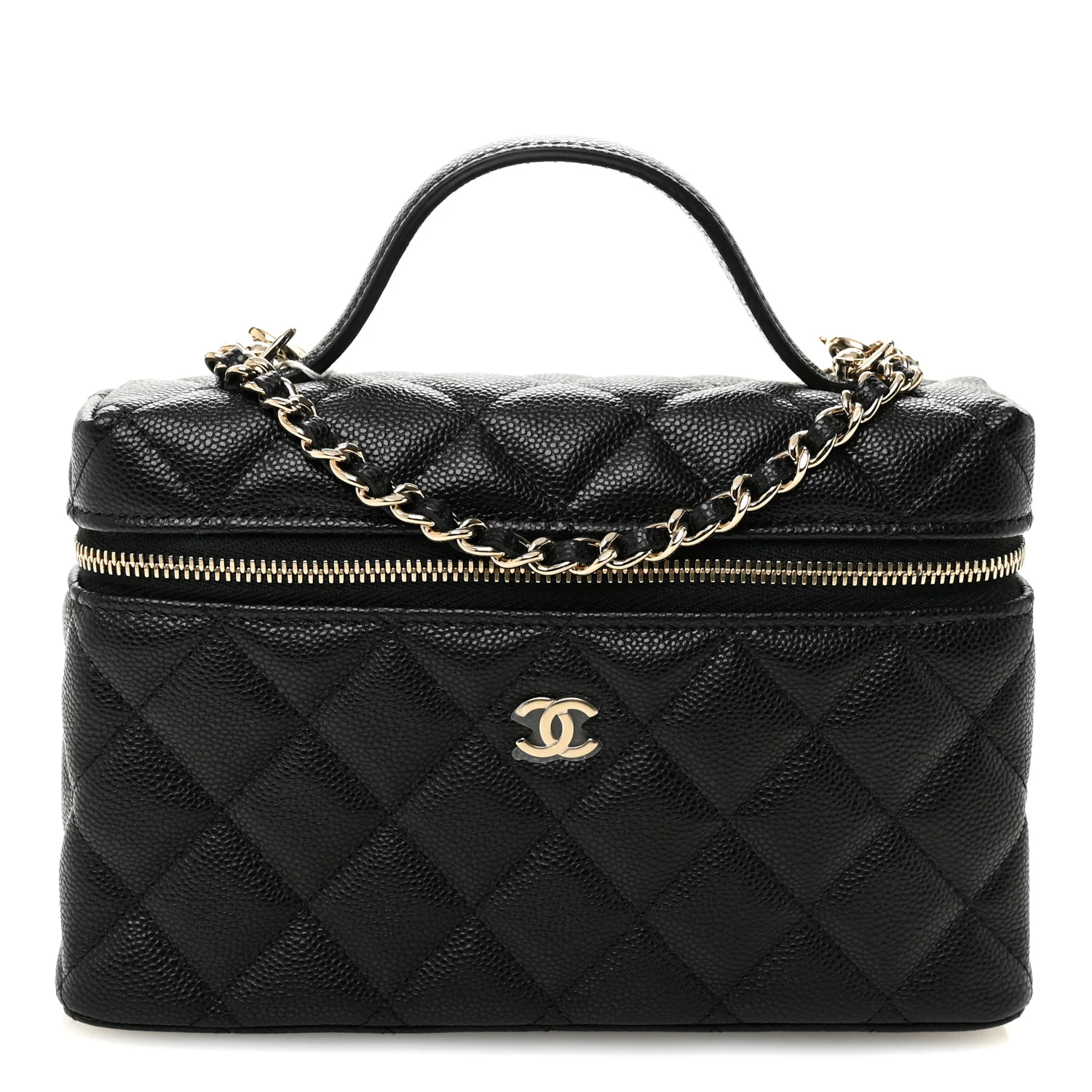 Caviar Quilted Top Handle Slim Vanity With Chain Black