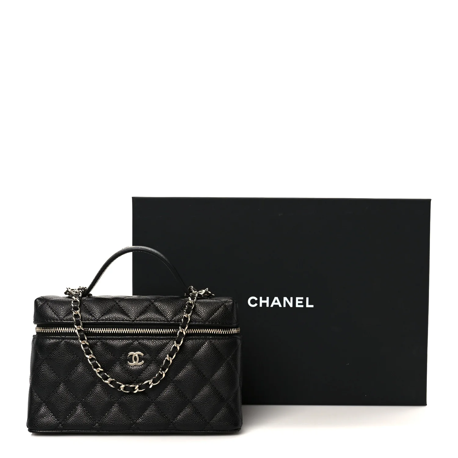 Caviar Quilted Top Handle Slim Vanity With Chain Black - Image 11