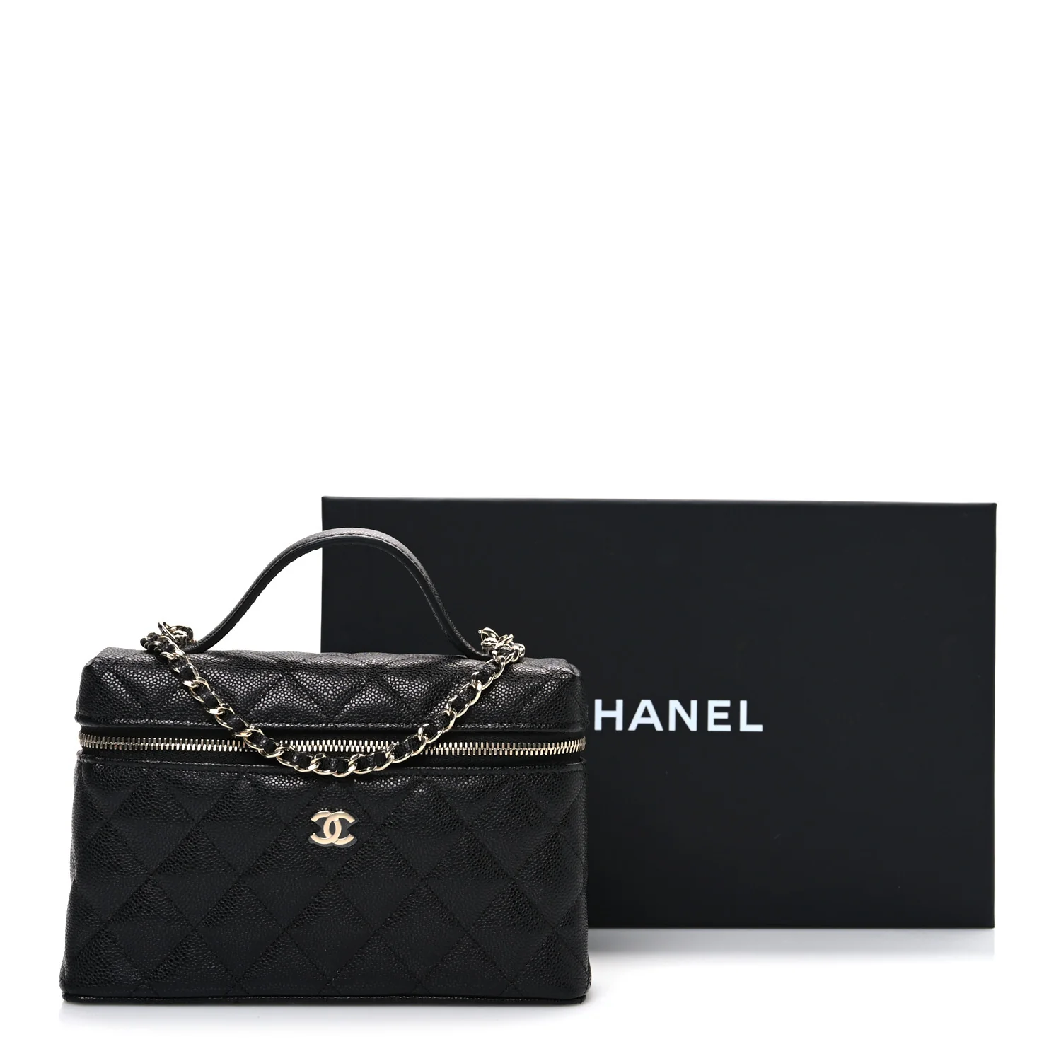 Caviar Quilted Top Handle Slim Vanity With Chain Black - Image 11