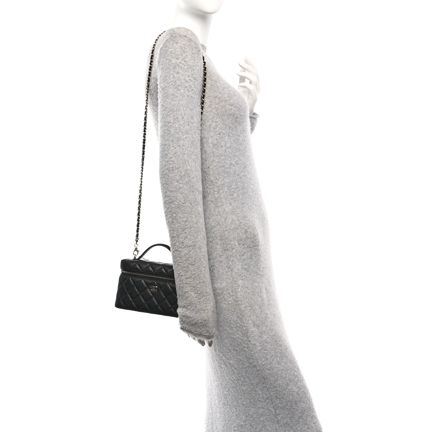 Caviar Quilted Top Handle Slim Vanity With Chain Black - Image 3