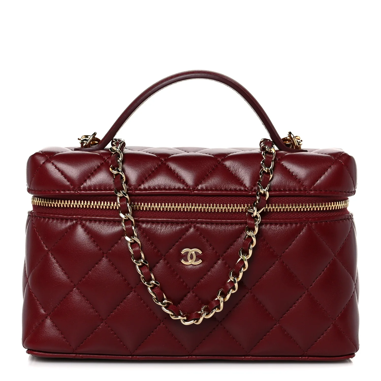 Caviar Quilted Top Handle Slim Vanity With Chain Burgundy