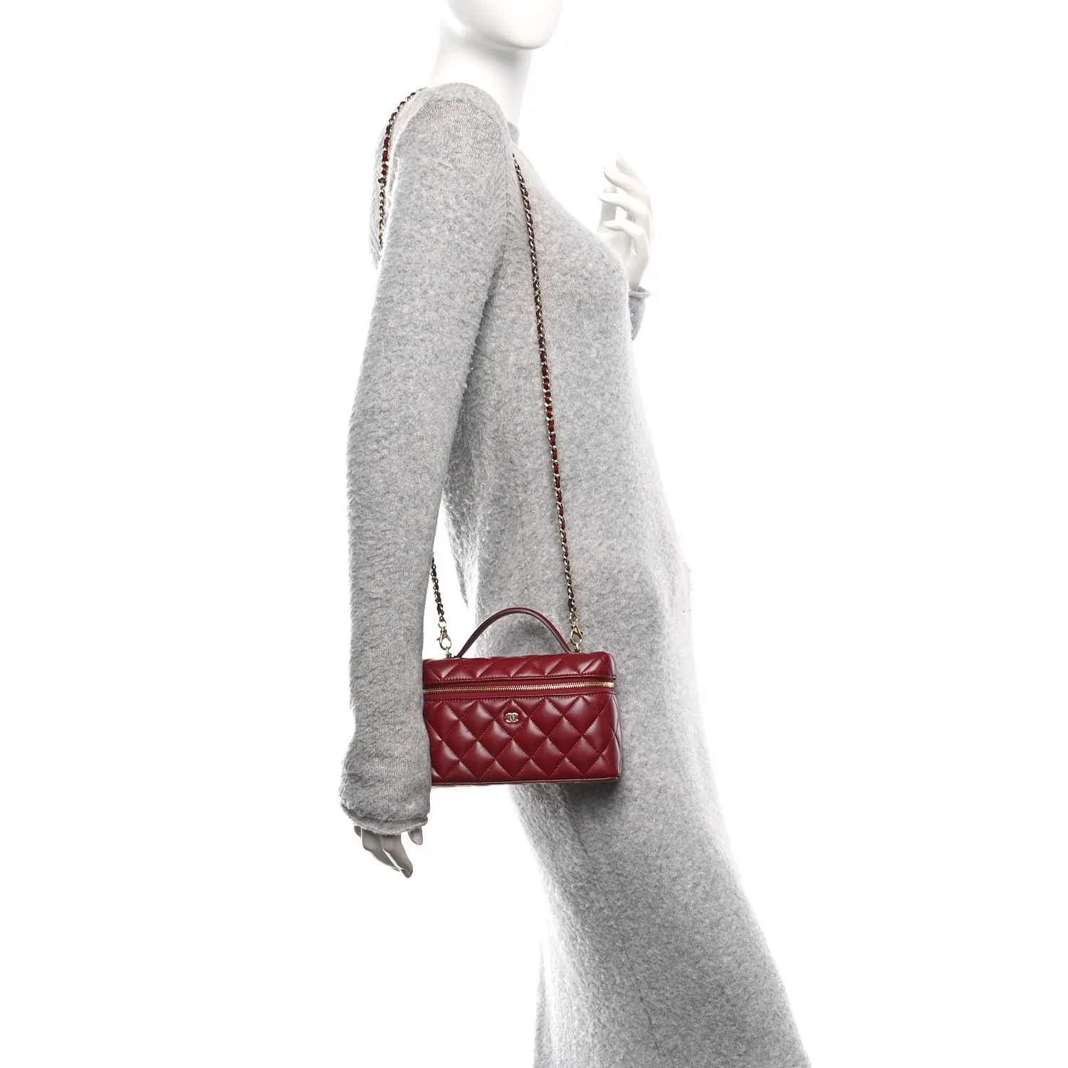 Caviar Quilted Top Handle Slim Vanity With Chain Burgundy - Image 2