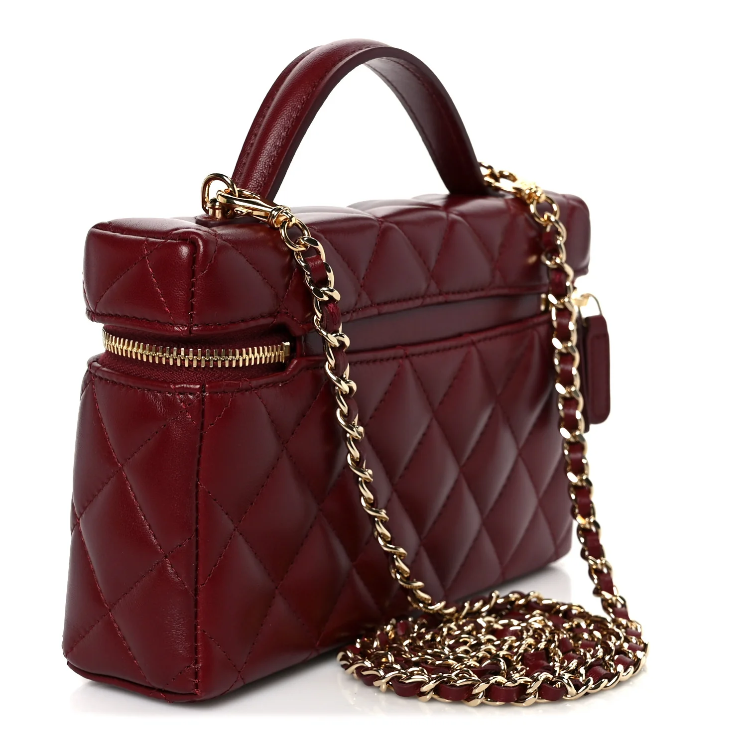 Caviar Quilted Top Handle Slim Vanity With Chain Burgundy - Image 3