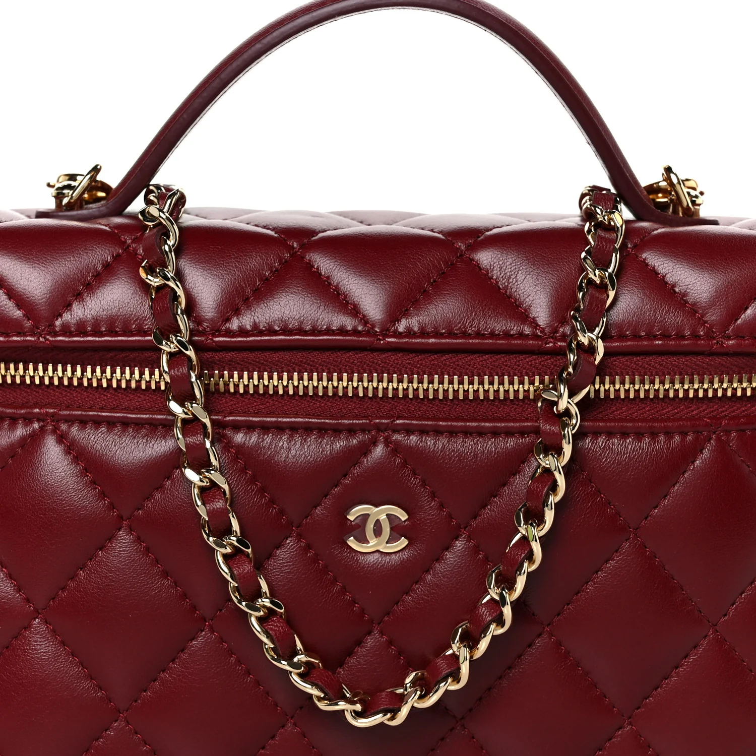 Caviar Quilted Top Handle Slim Vanity With Chain Burgundy - Image 8