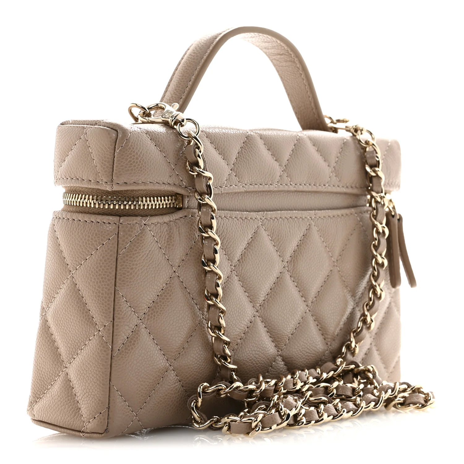 Caviar Quilted Top Handle Slim Vanity With Chain Dark Beige - Image 3
