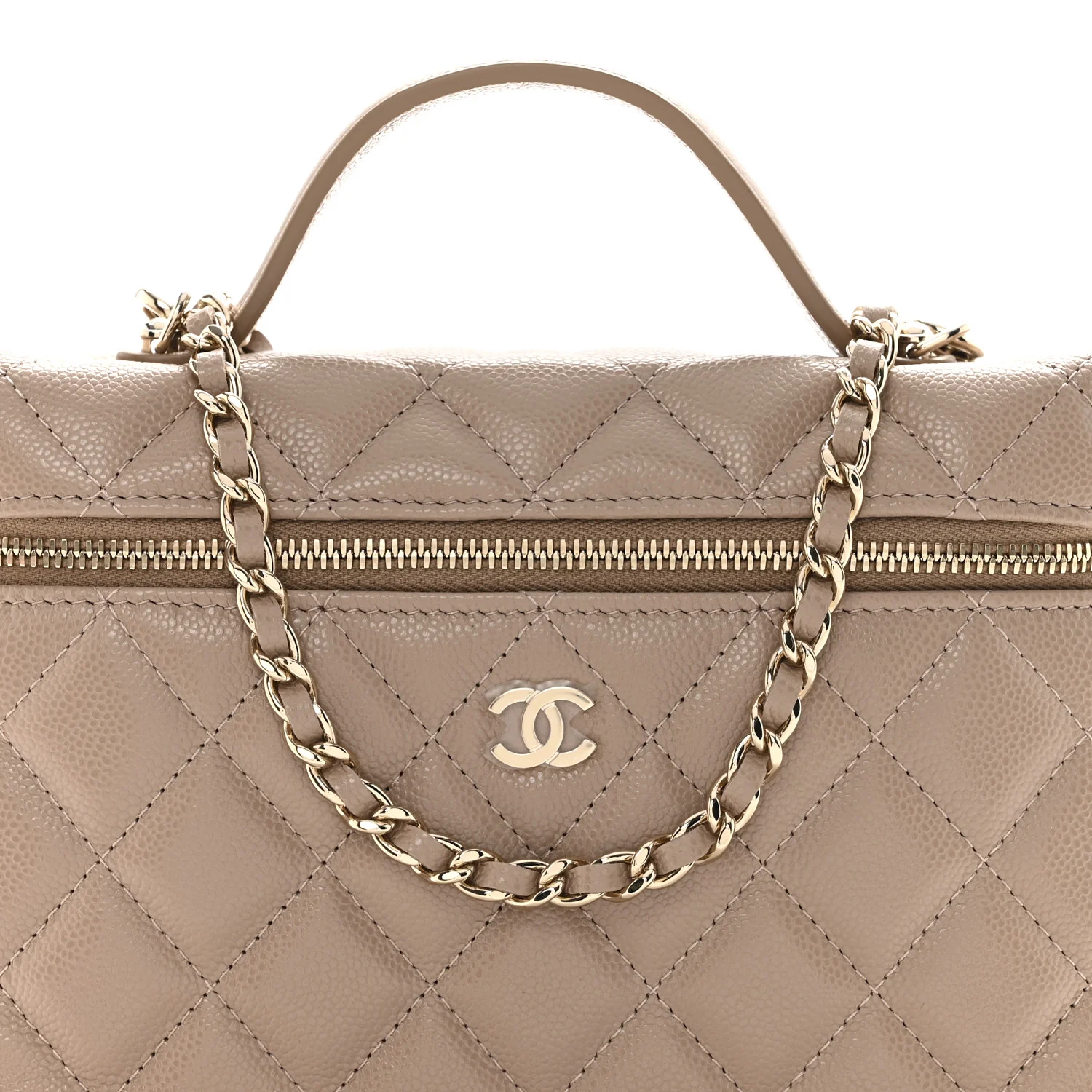 Caviar Quilted Top Handle Slim Vanity With Chain Dark Beige - Image 8