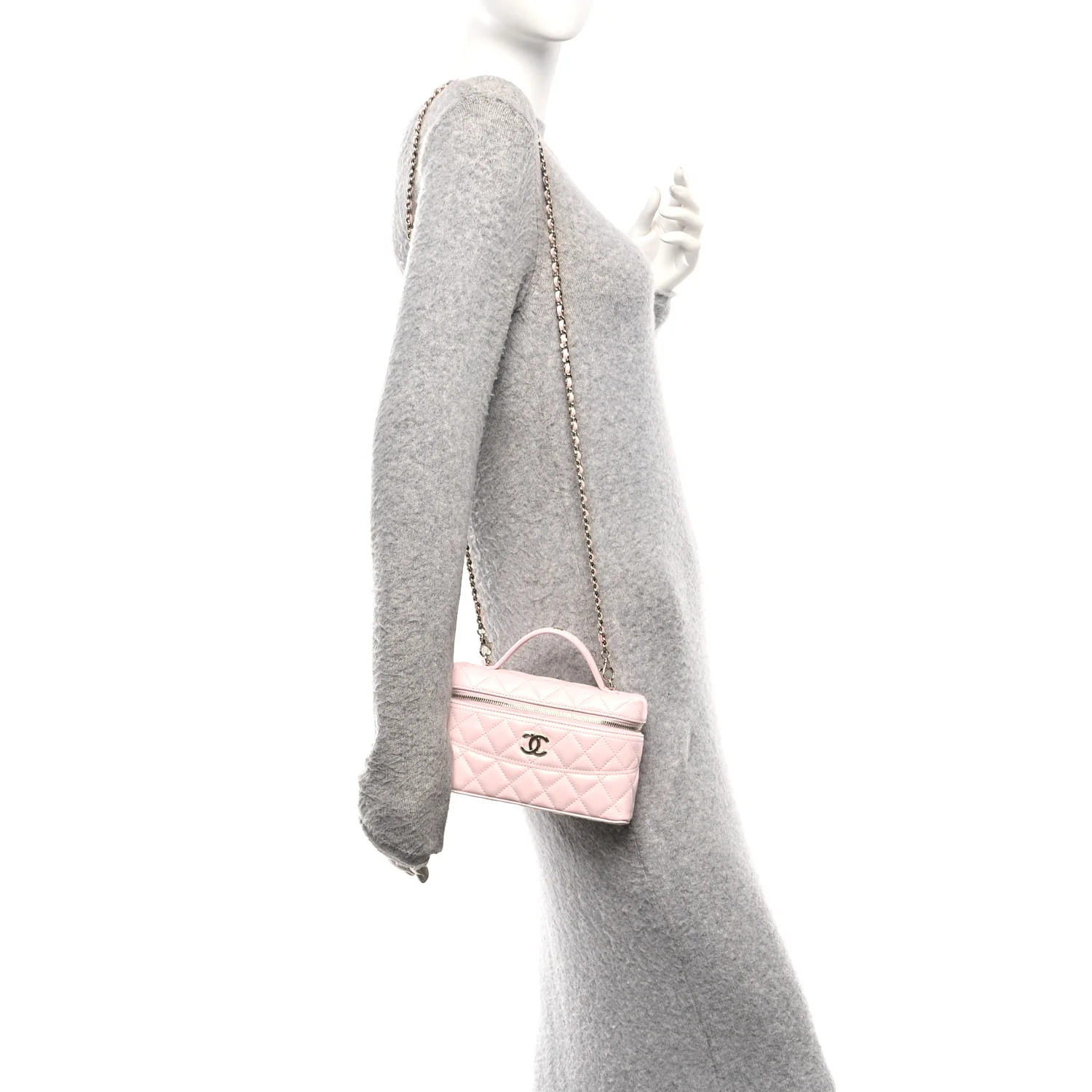 Caviar Quilted Top Handle Slim Vanity With Chain Light Pink - Image 2