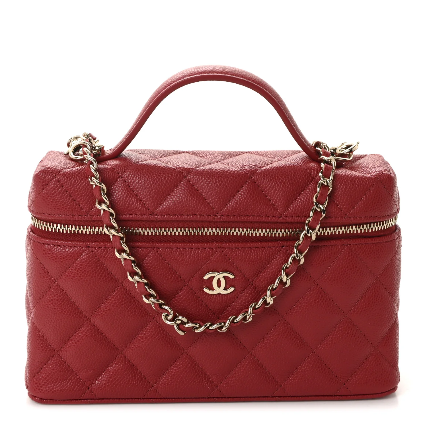 Caviar Quilted Top Handle Slim Vanity With Chain Red