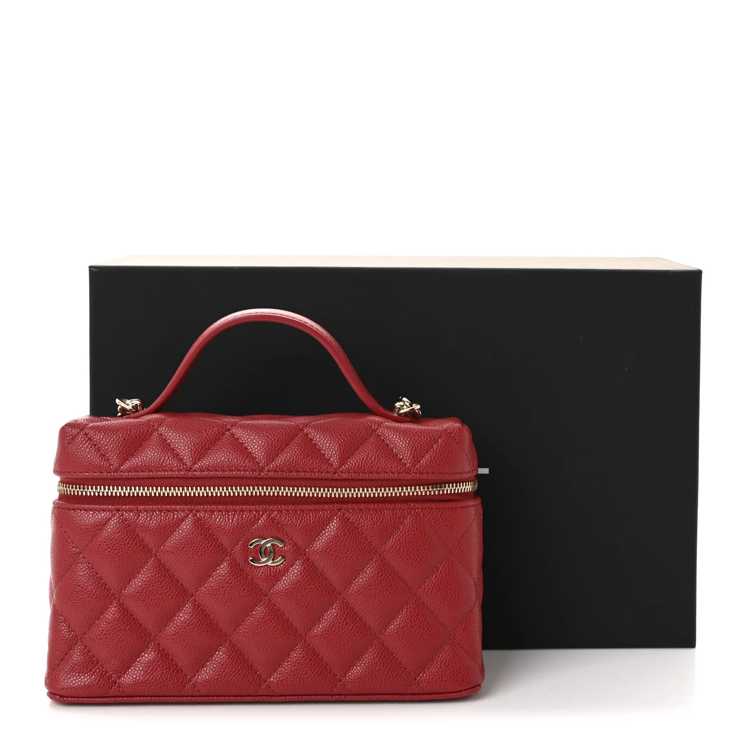 Caviar Quilted Top Handle Slim Vanity With Chain Red - Image 11