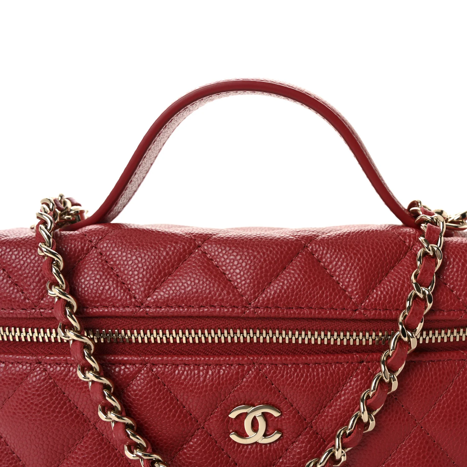 Caviar Quilted Top Handle Slim Vanity With Chain Red - Image 8