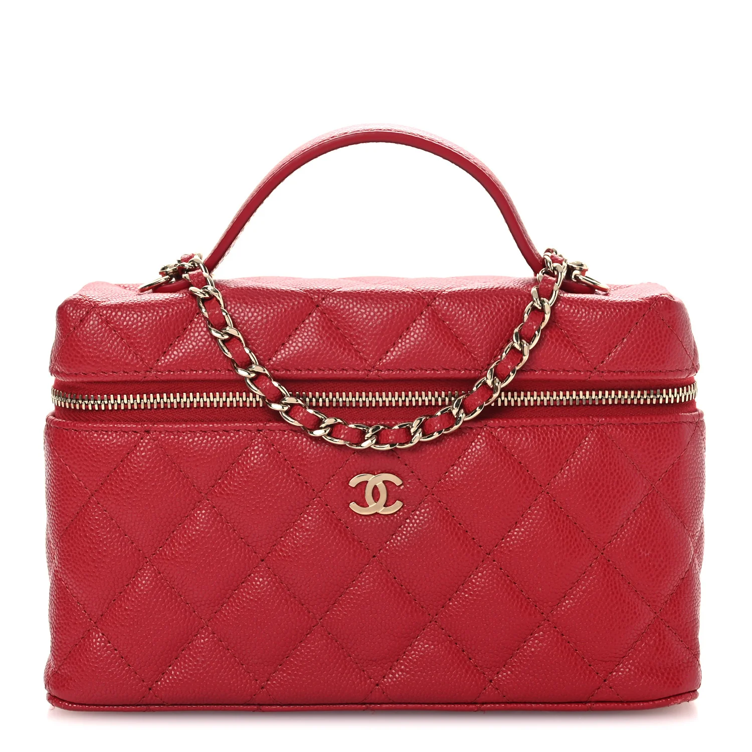 Caviar Quilted Top Handle Slim Vanity With Chain Red