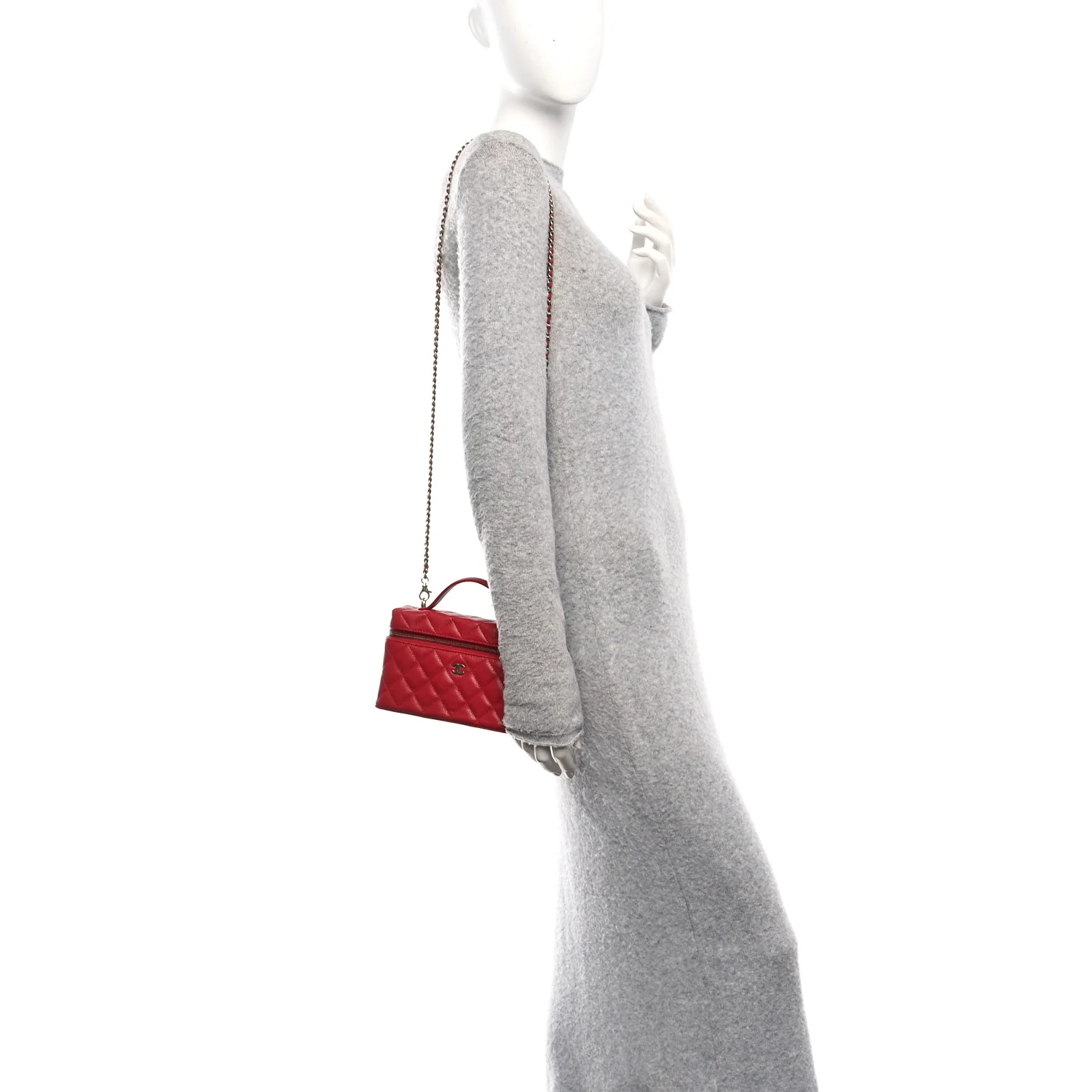 Caviar Quilted Top Handle Slim Vanity With Chain Red - Image 2