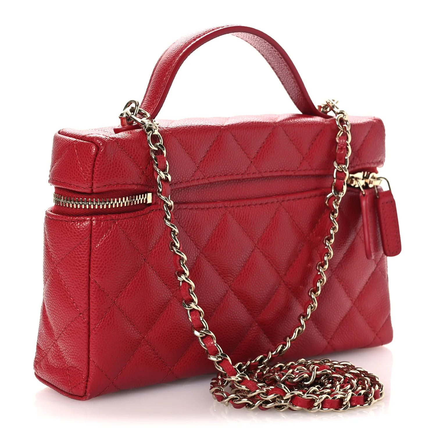 Caviar Quilted Top Handle Slim Vanity With Chain Red - Image 3