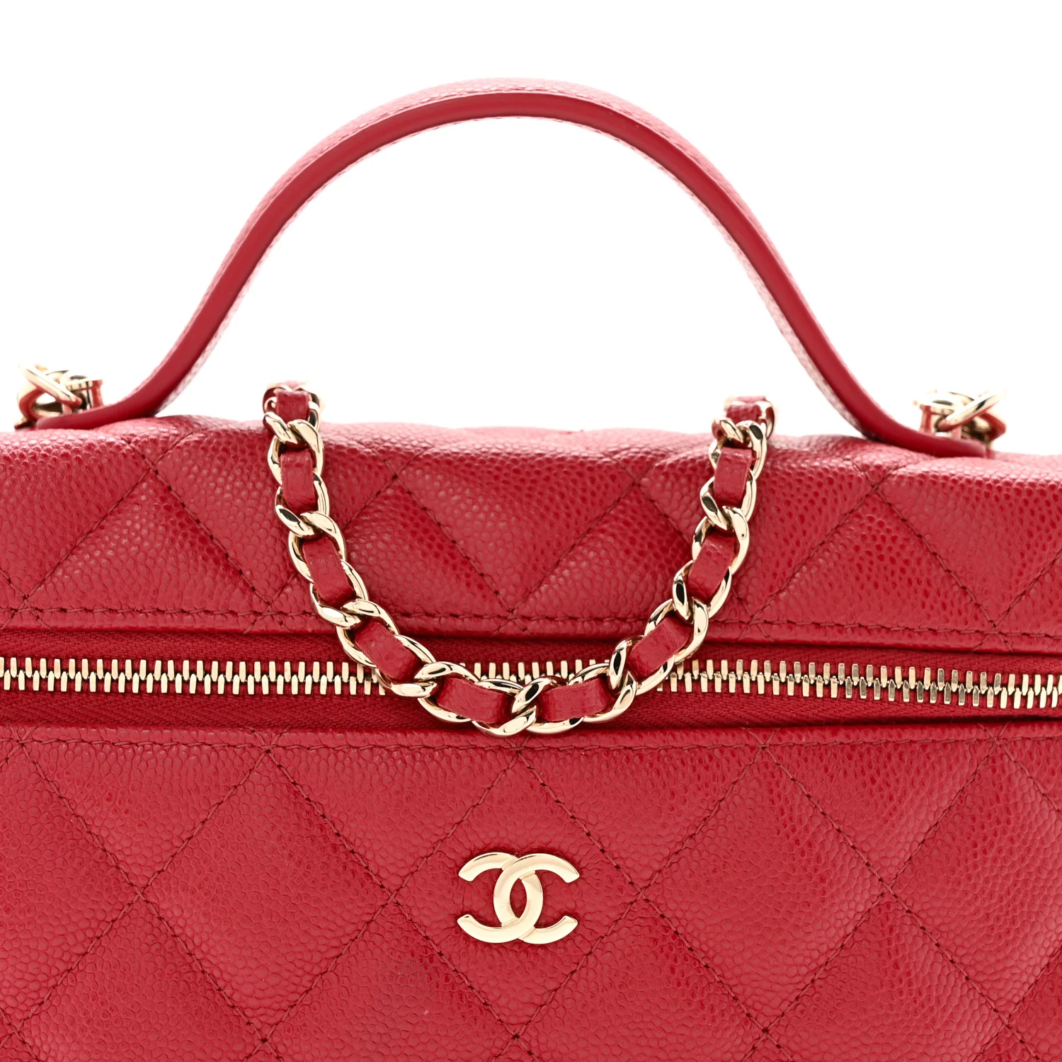Caviar Quilted Top Handle Slim Vanity With Chain Red - Image 8