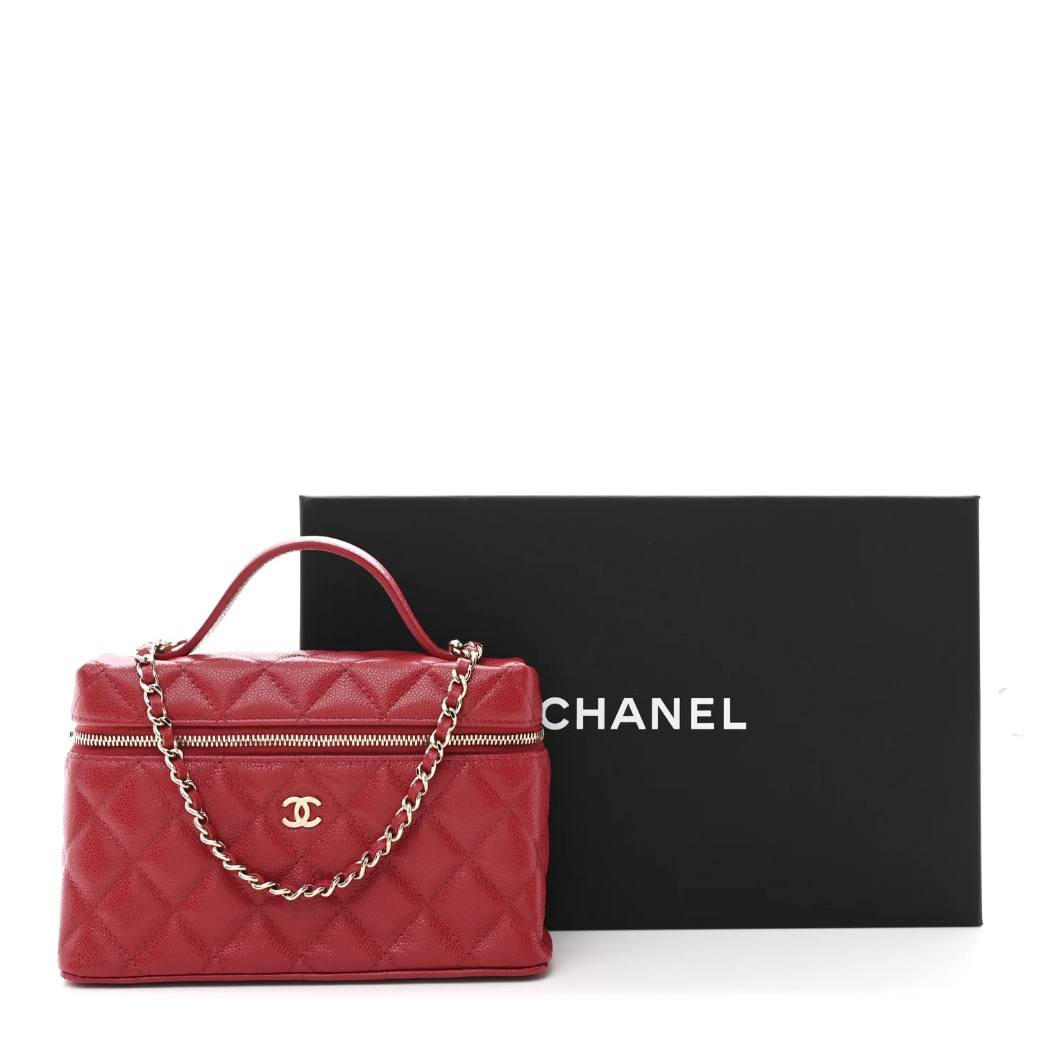 Caviar Quilted Top Handle Slim Vanity With Chain Red - Image 11