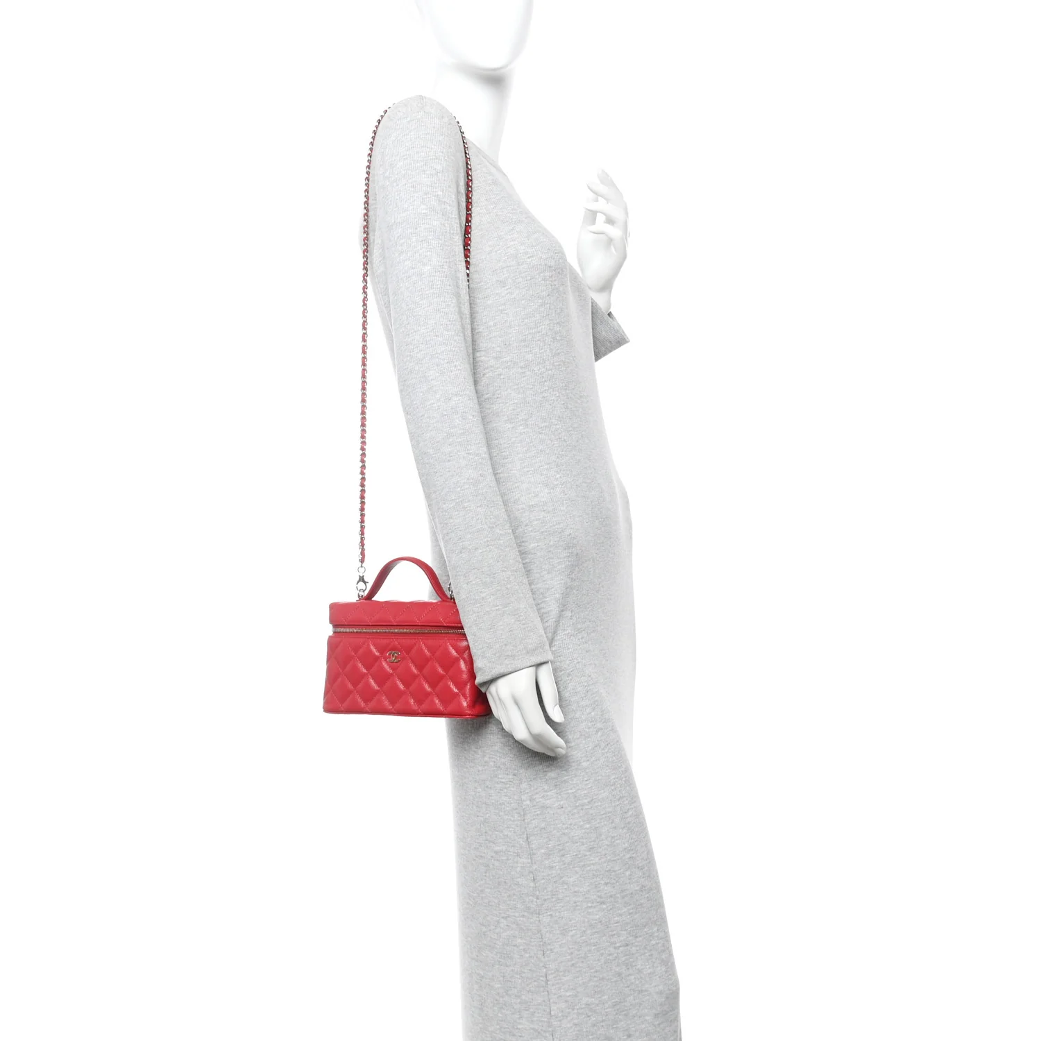 Caviar Quilted Top Handle Slim Vanity With Chain Red - Image 2