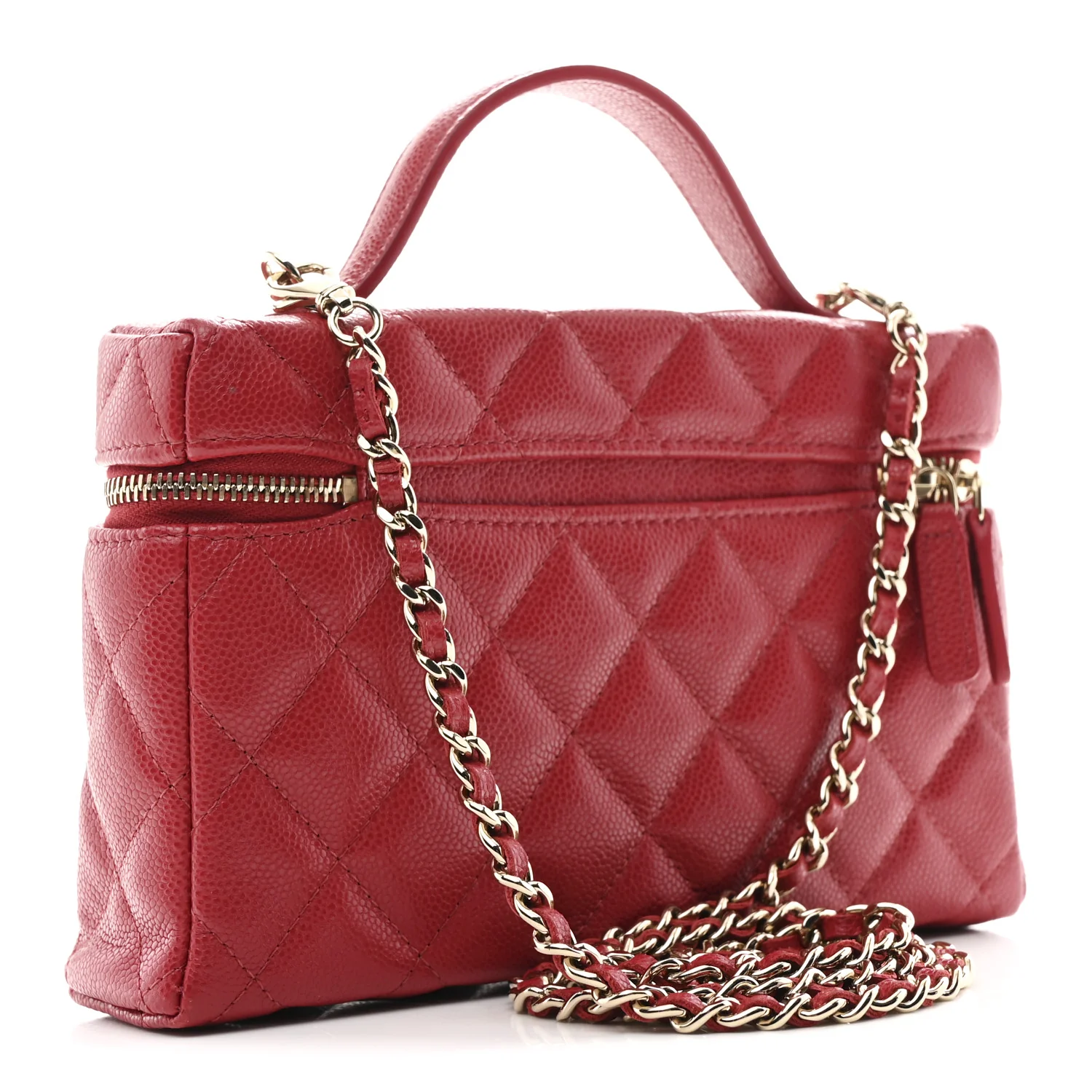 Caviar Quilted Top Handle Slim Vanity With Chain Red - Image 3