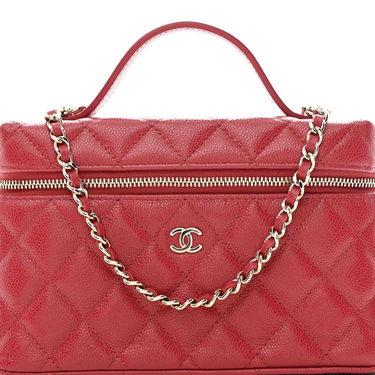 Caviar Quilted Top Handle Slim Vanity With Chain Red - Image 8