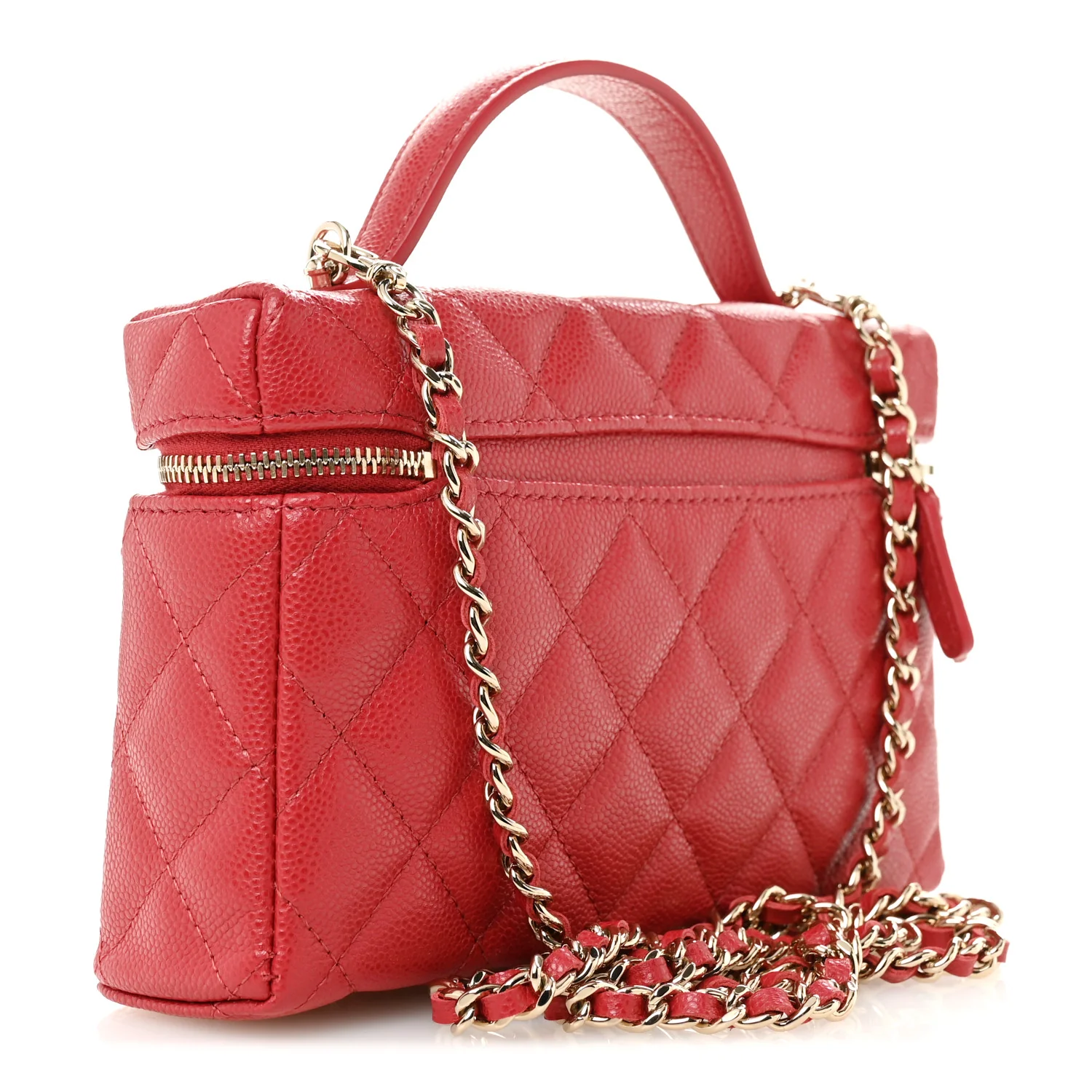 Caviar Quilted Top Handle Slim Vanity With Chain Red - Image 3