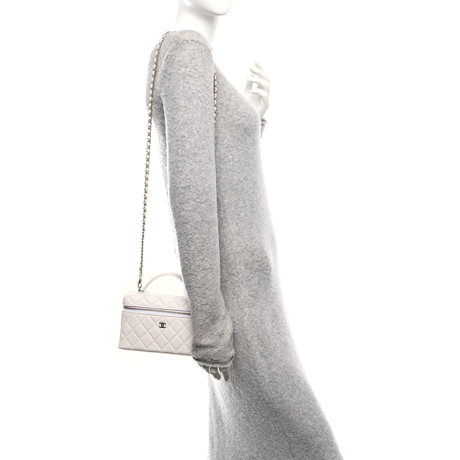 Caviar Quilted Top Handle Slim Vanity With Chain White - Image 2