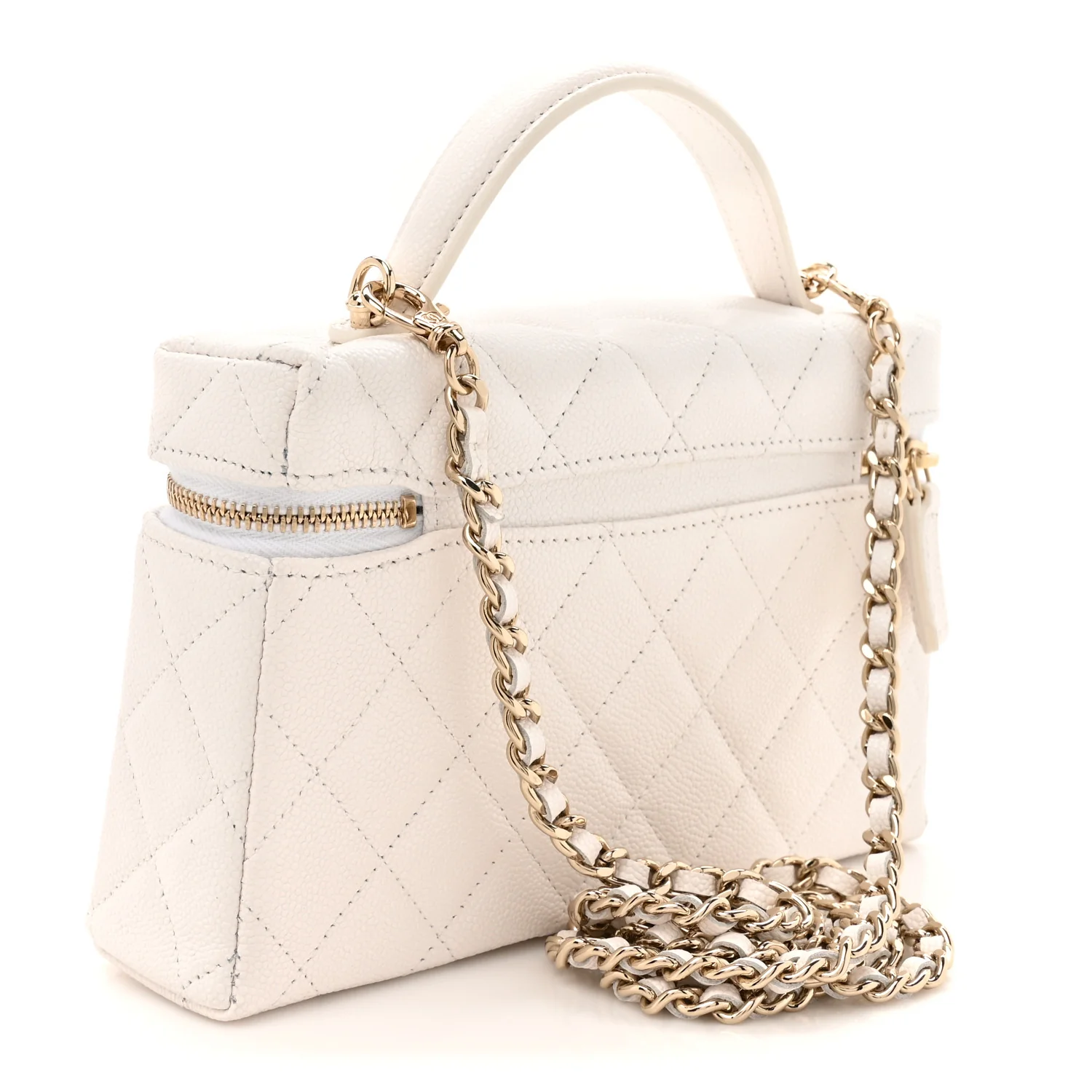 Caviar Quilted Top Handle Slim Vanity With Chain White - Image 3