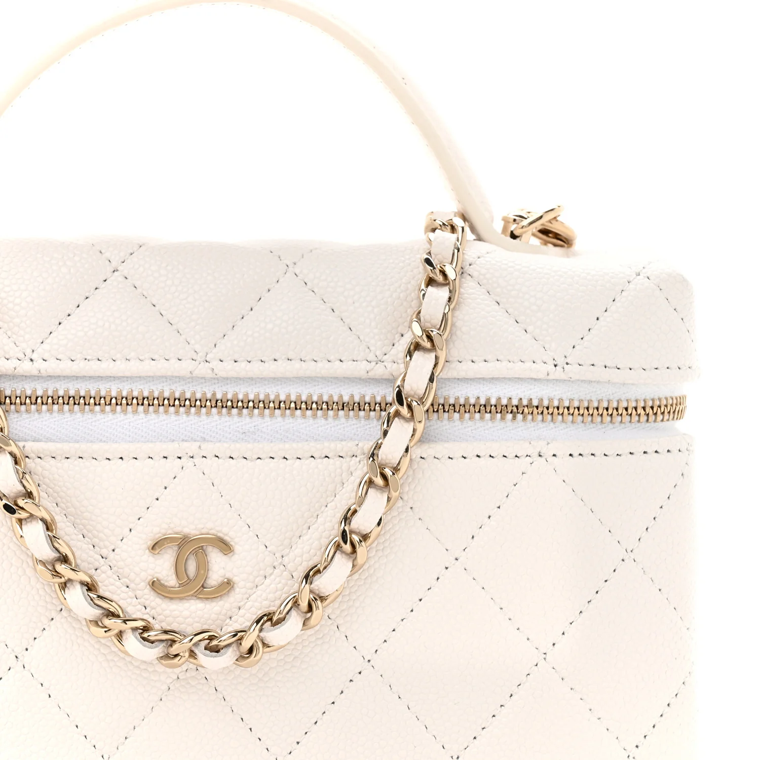 Caviar Quilted Top Handle Slim Vanity With Chain White - Image 8