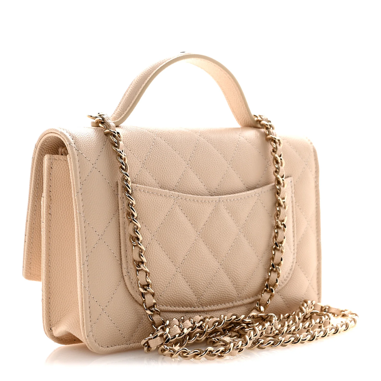 Caviar Quilted Trendy Handle Clutch With Chain Ecru - Image 3