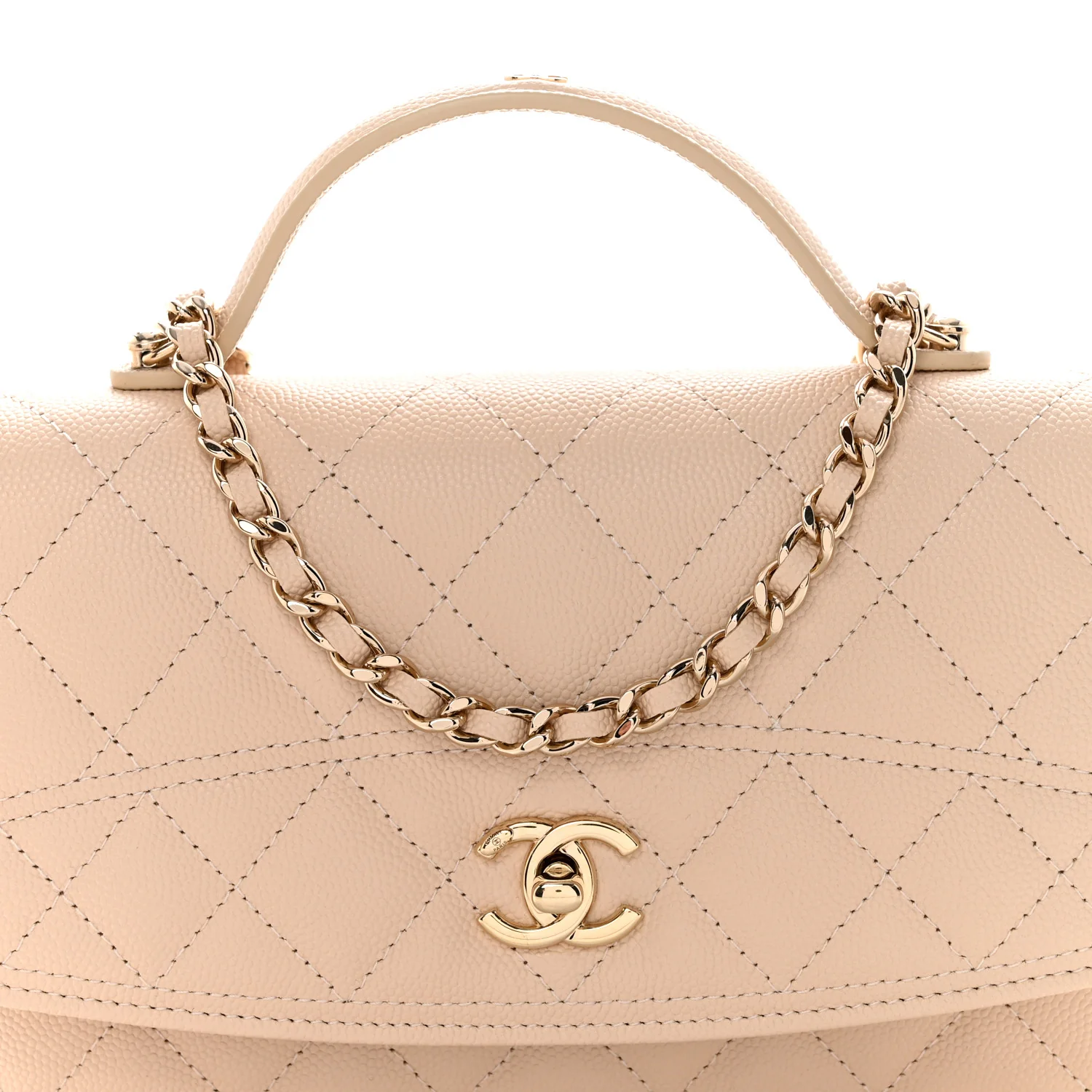 Caviar Quilted Trendy Handle Clutch With Chain Ecru - Image 8