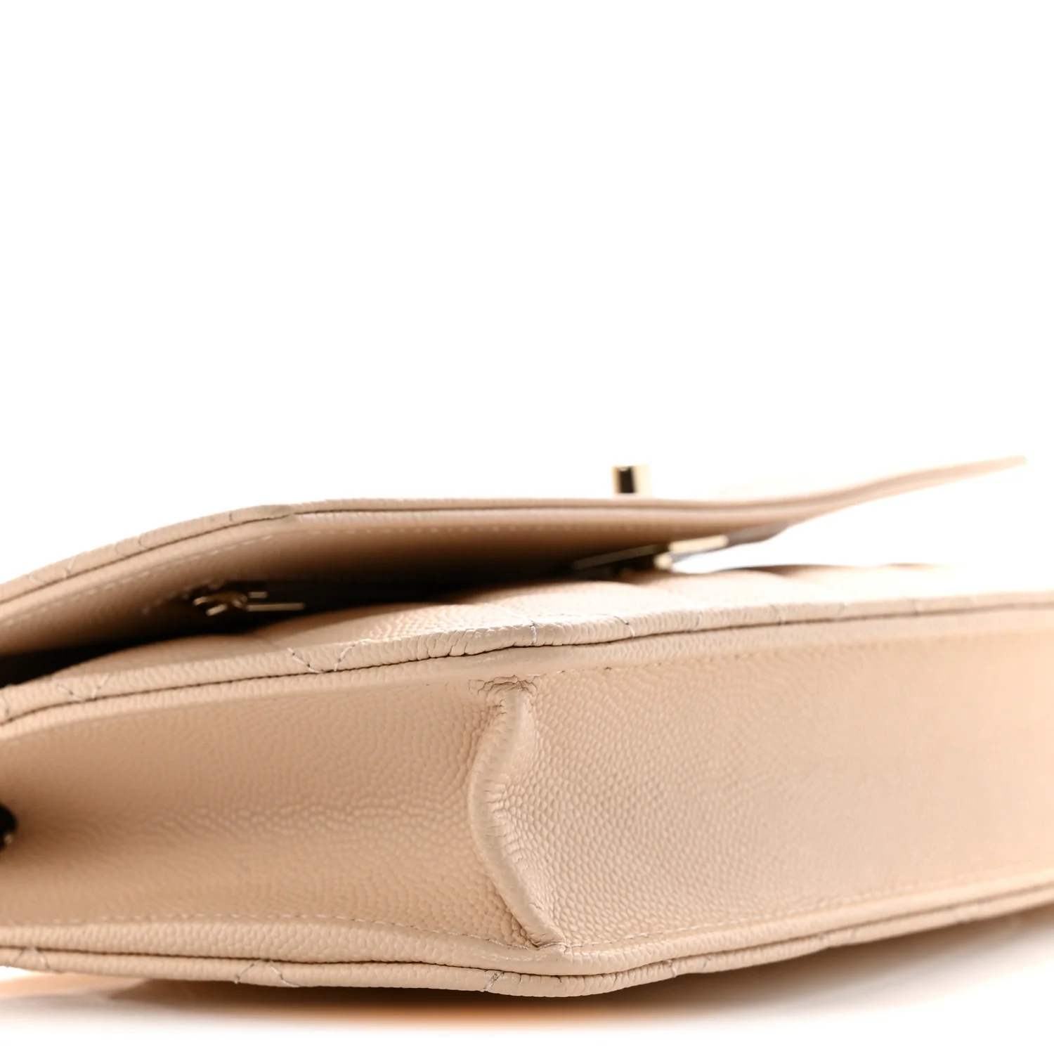 Caviar Quilted Trendy Handle Clutch With Chain Ecru - Image 9