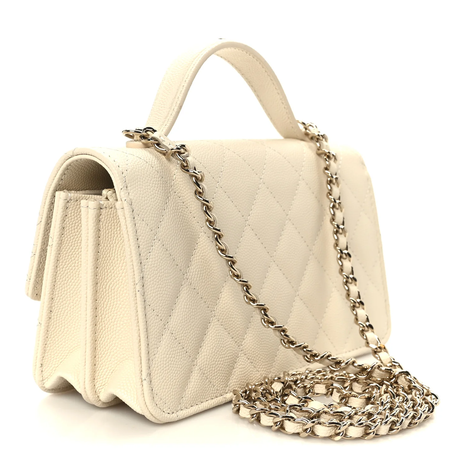 Caviar Quilted Trendy Handle Clutch With Chain Ecru - Image 3