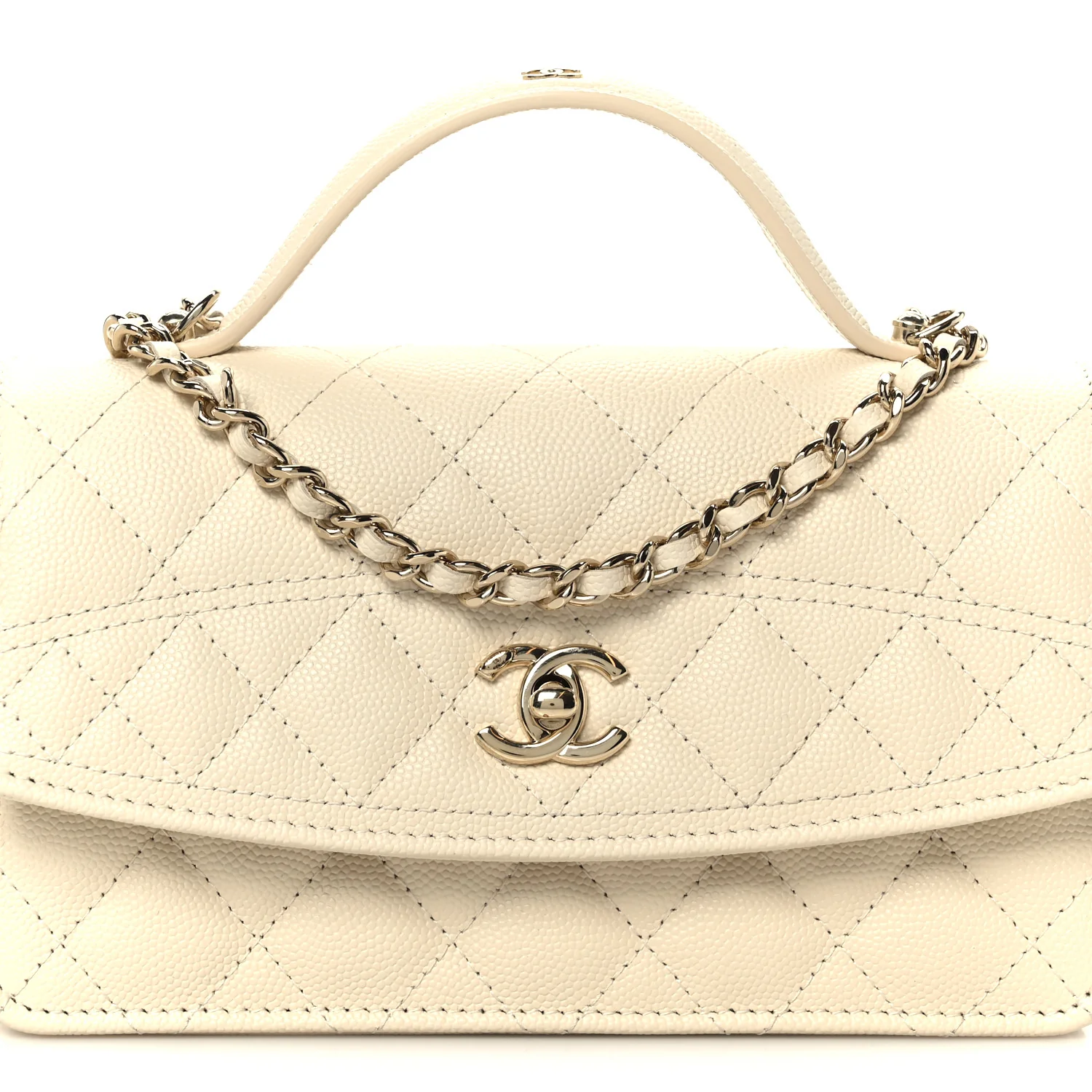 Caviar Quilted Trendy Handle Clutch With Chain Ecru - Image 9