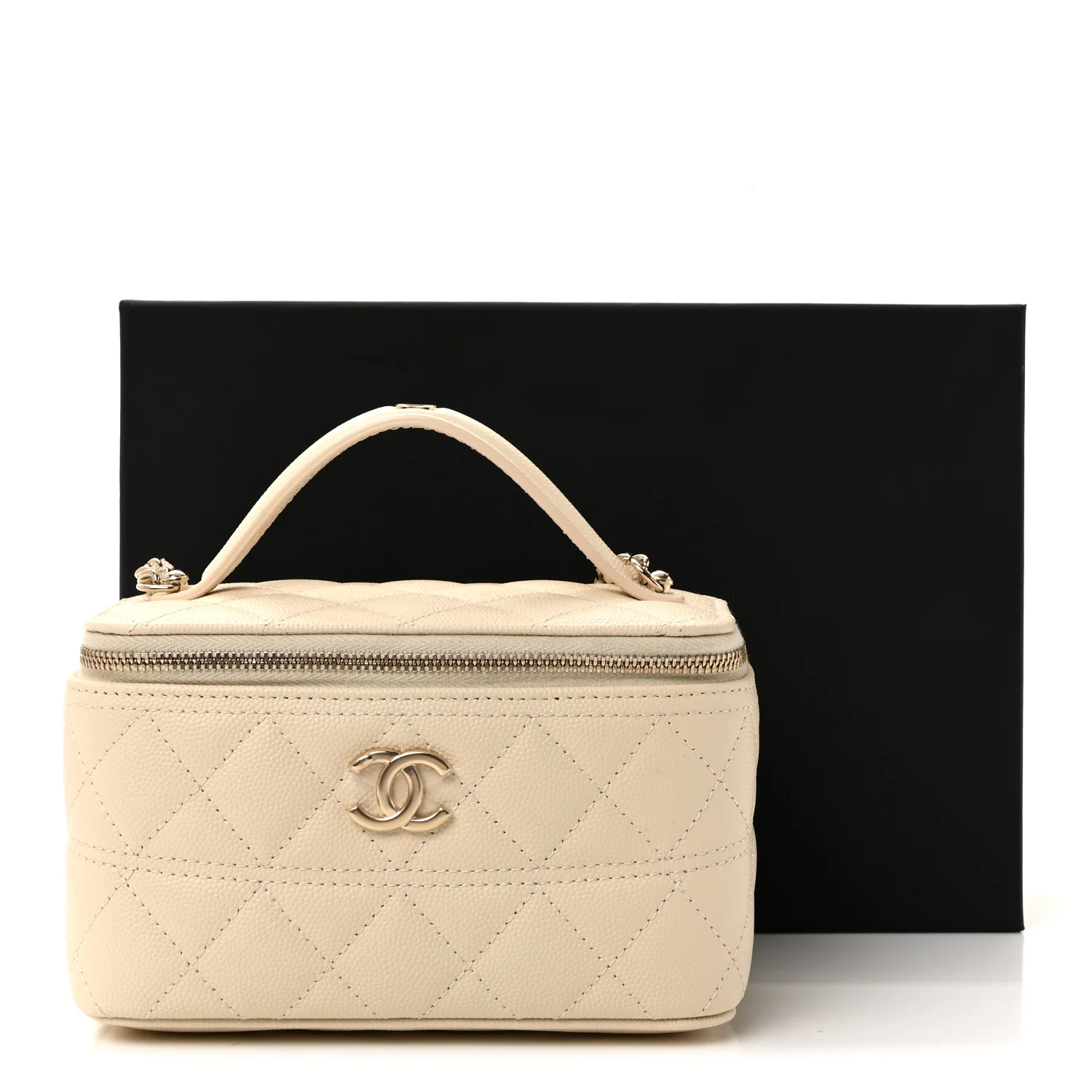 Caviar Quilted Trendy Handle Mini Vanity Ecru - Image 11