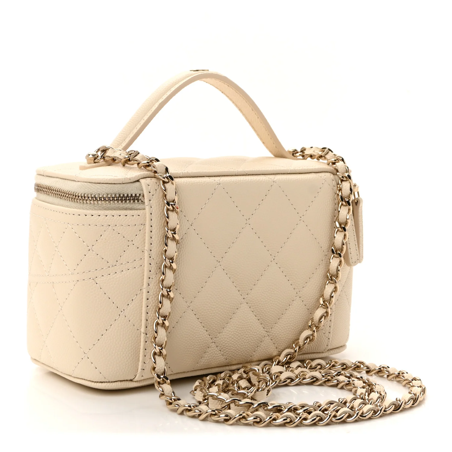 Caviar Quilted Trendy Handle Mini Vanity Ecru - Image 3
