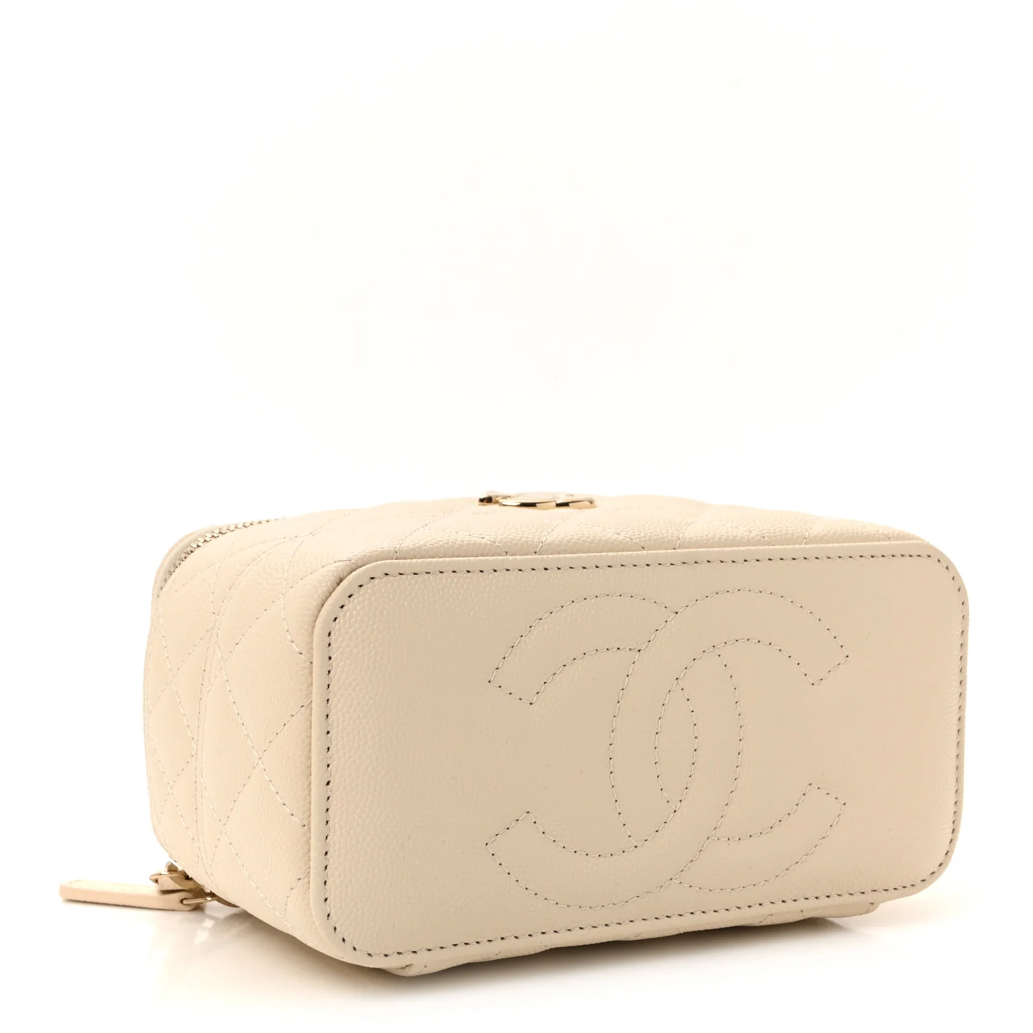Caviar Quilted Trendy Handle Mini Vanity Ecru - Image 4