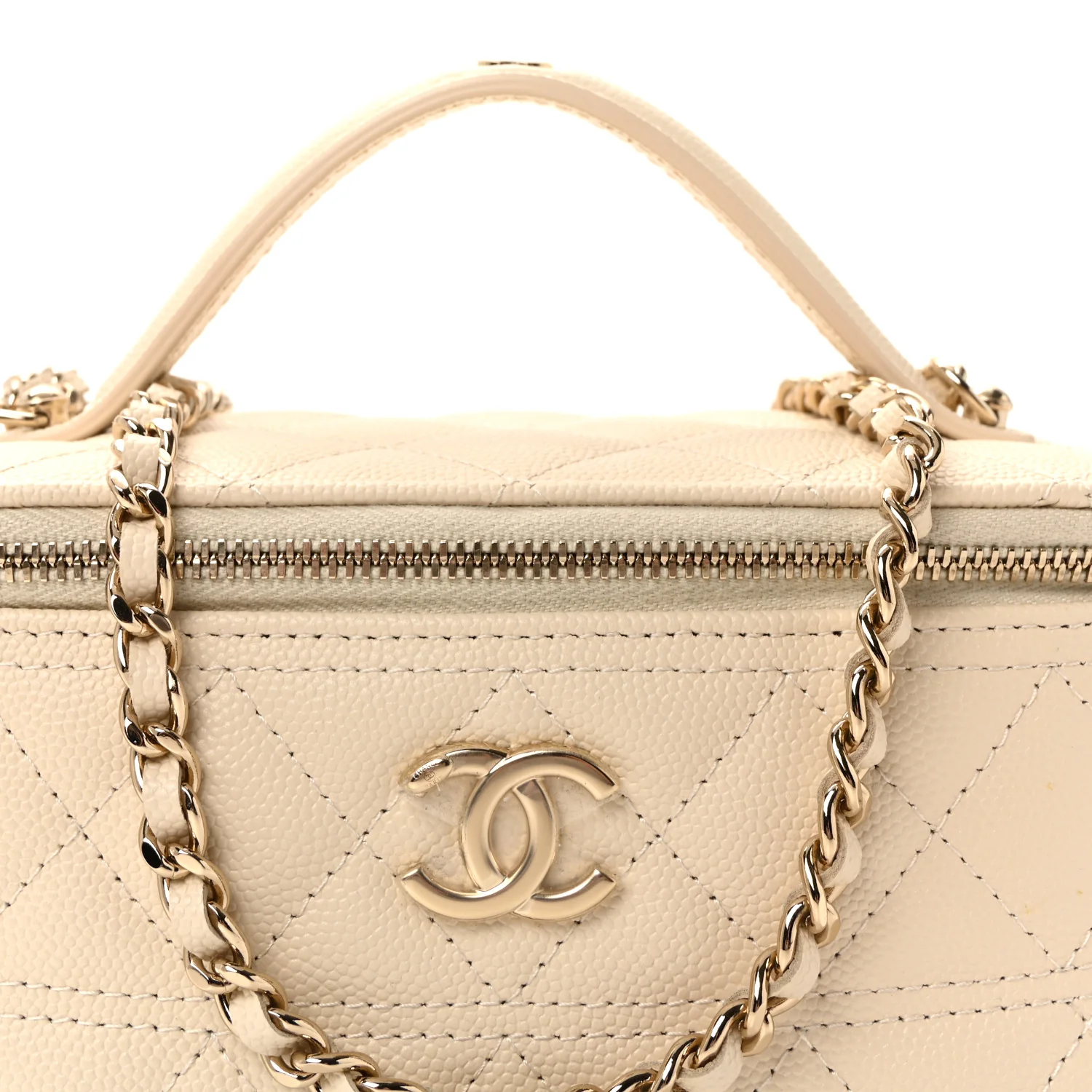 Caviar Quilted Trendy Handle Mini Vanity Ecru - Image 8