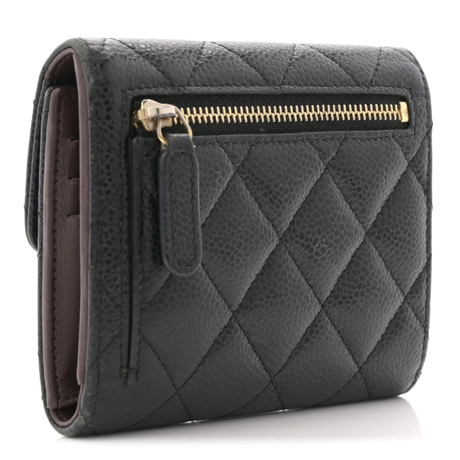 Caviar Quilted Tri-Fold Flap Wallet Black - Image 3