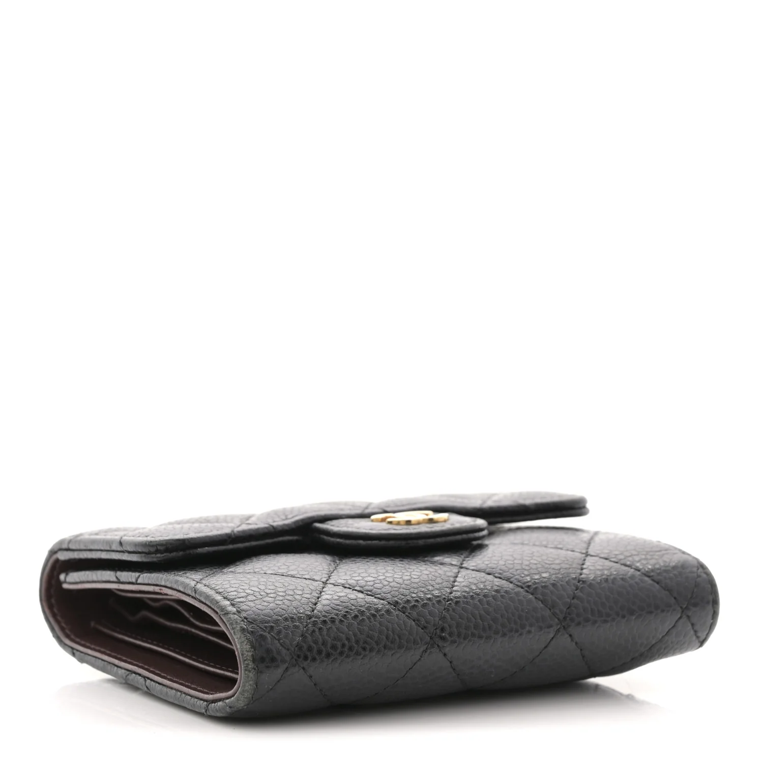 Caviar Quilted Tri-Fold Flap Wallet Black - Image 4