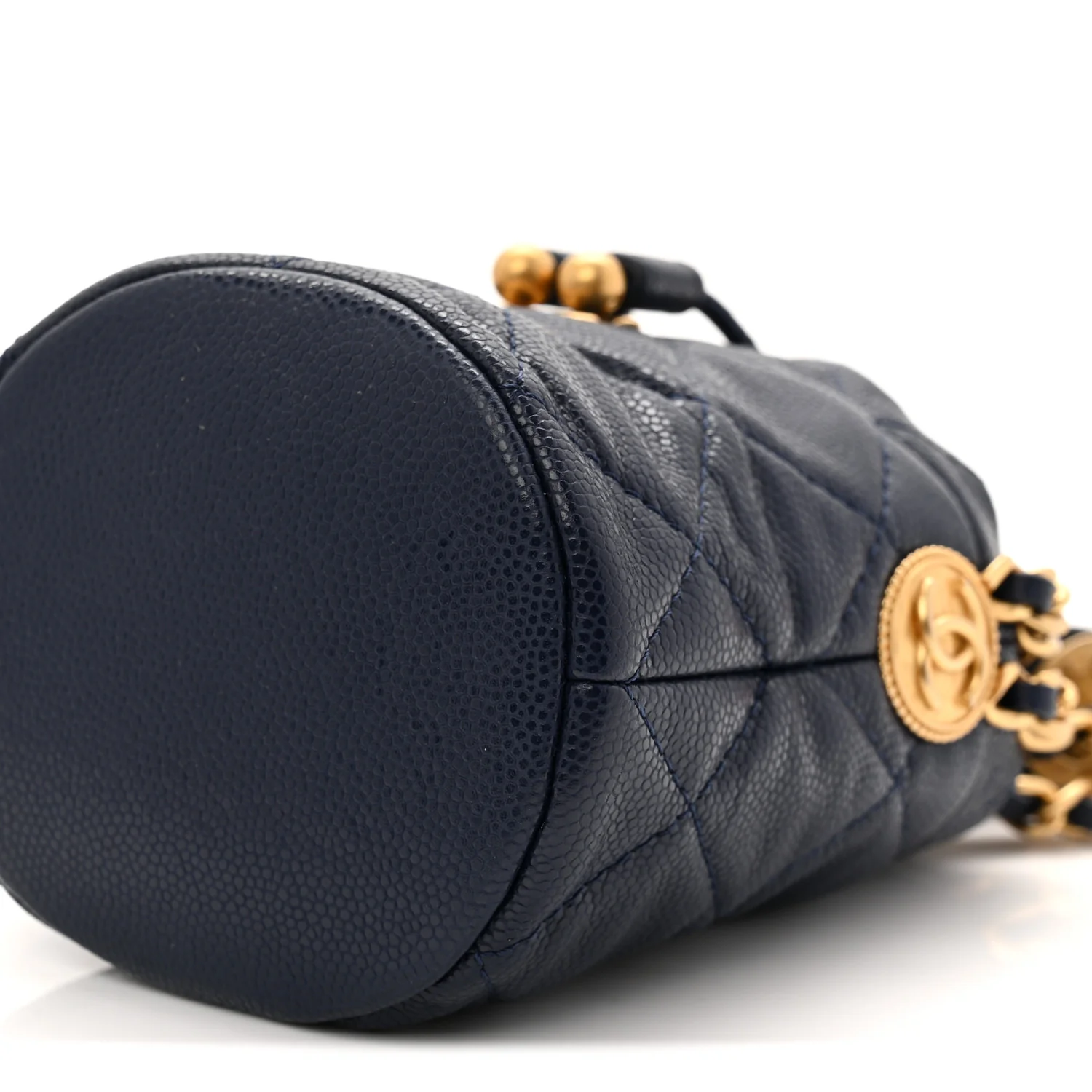 Caviar Quilted Twist Your Buttons Mini Bucket Bag Navy - Image 10