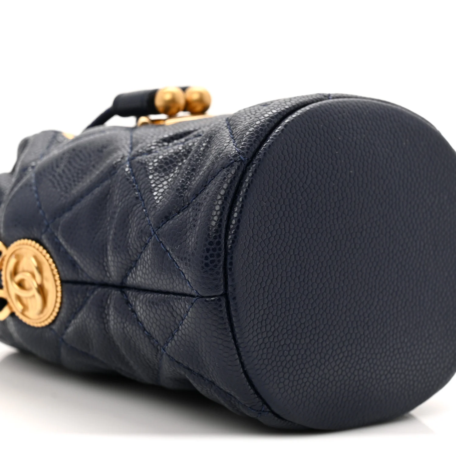 Caviar Quilted Twist Your Buttons Mini Bucket Bag Navy - Image 9