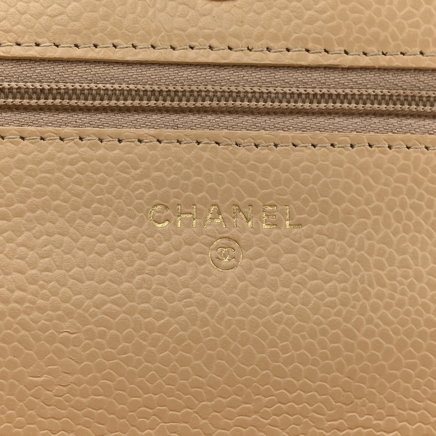 Caviar Quilted Wallet On Chain WOC Beige - Image 6